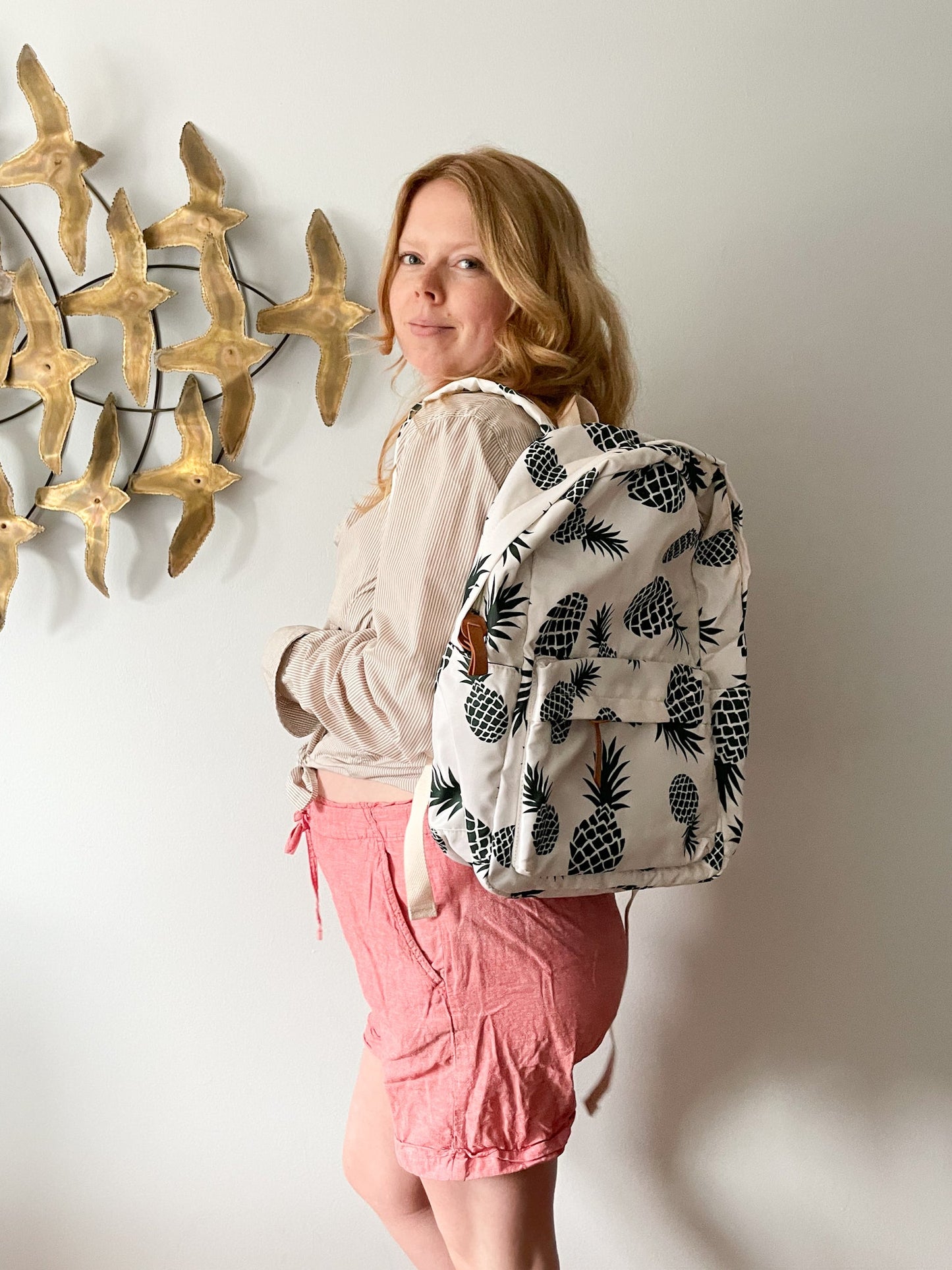 White Pineapple Print Backpack