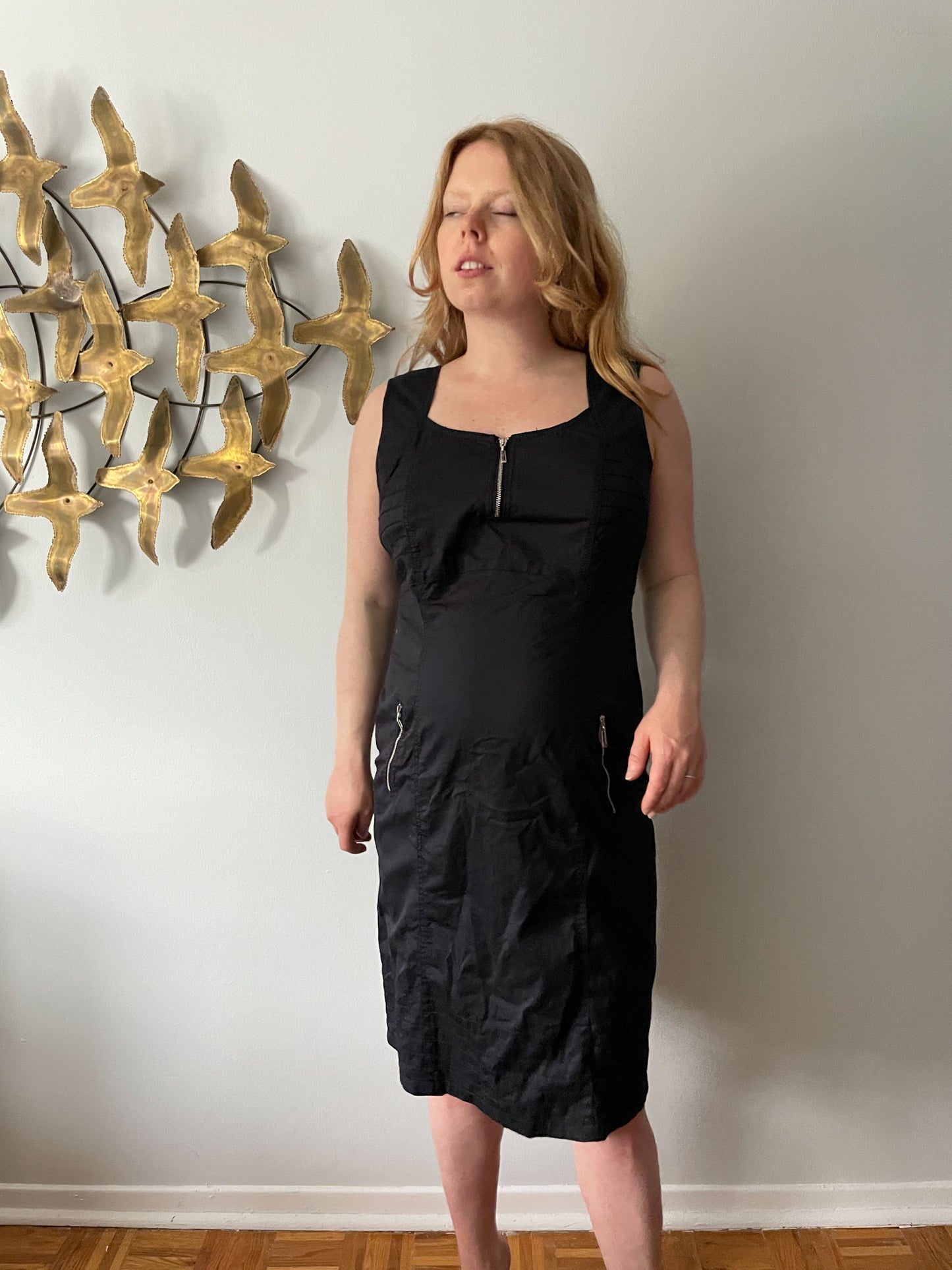 Steilmann Black Cotton Stretch Zipper Dress - Large