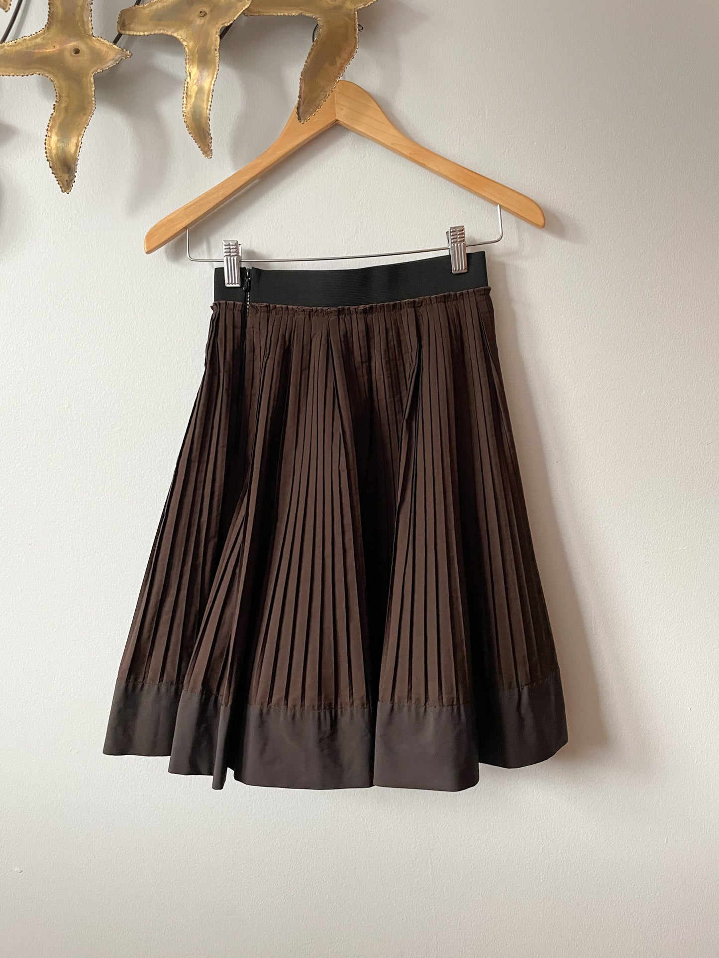 Lida Baday Brown Pleated High Waist A-Line Skirt - Size 2