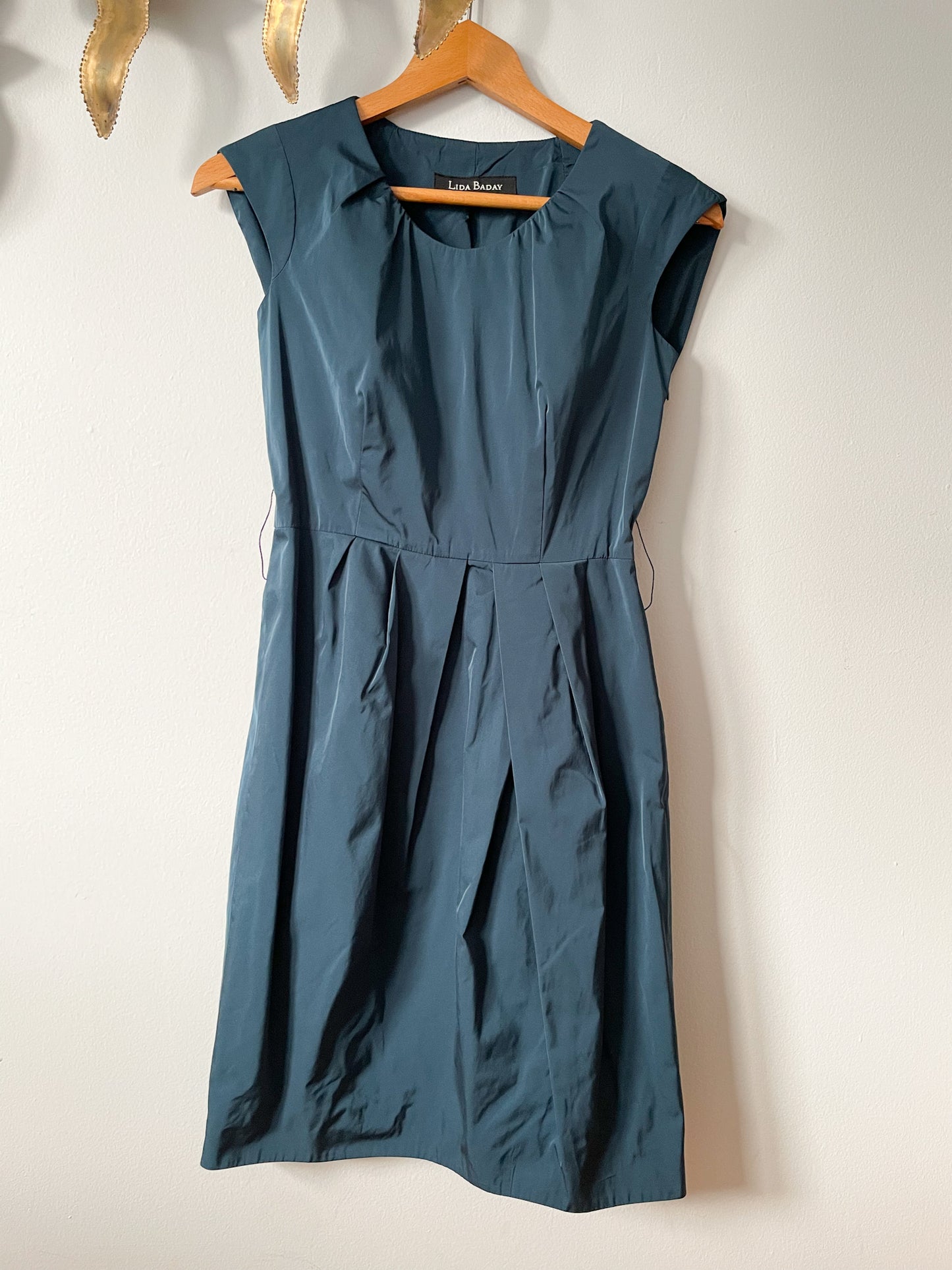 Lida Baday Dark Teal Blue Silk Lined Sheath Dress - Size 2