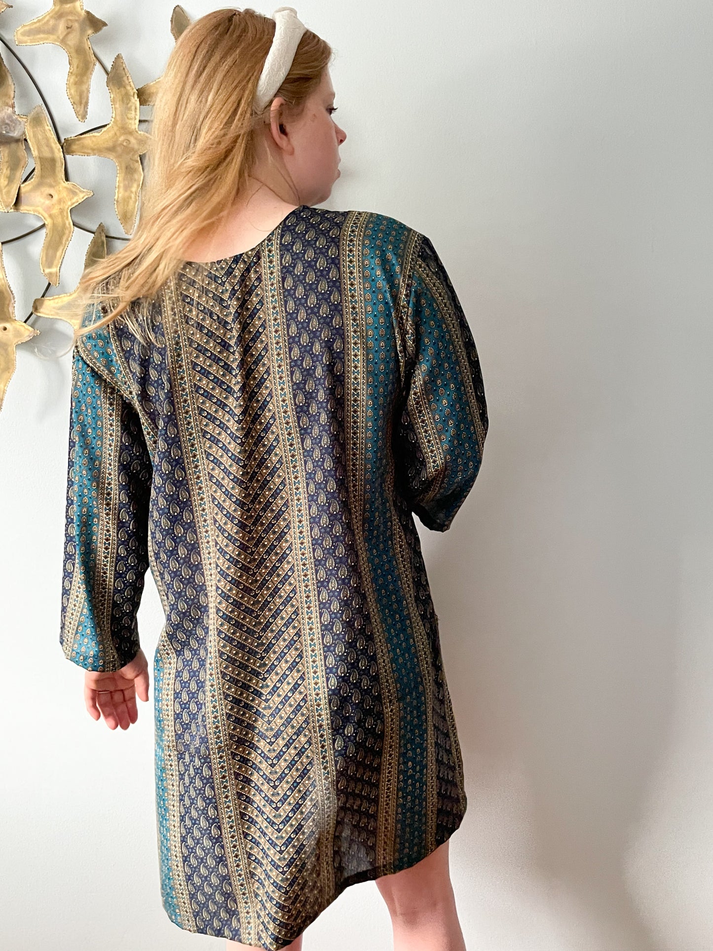 Blue Paisley Flowy Tunic Beach Cover Up - XL