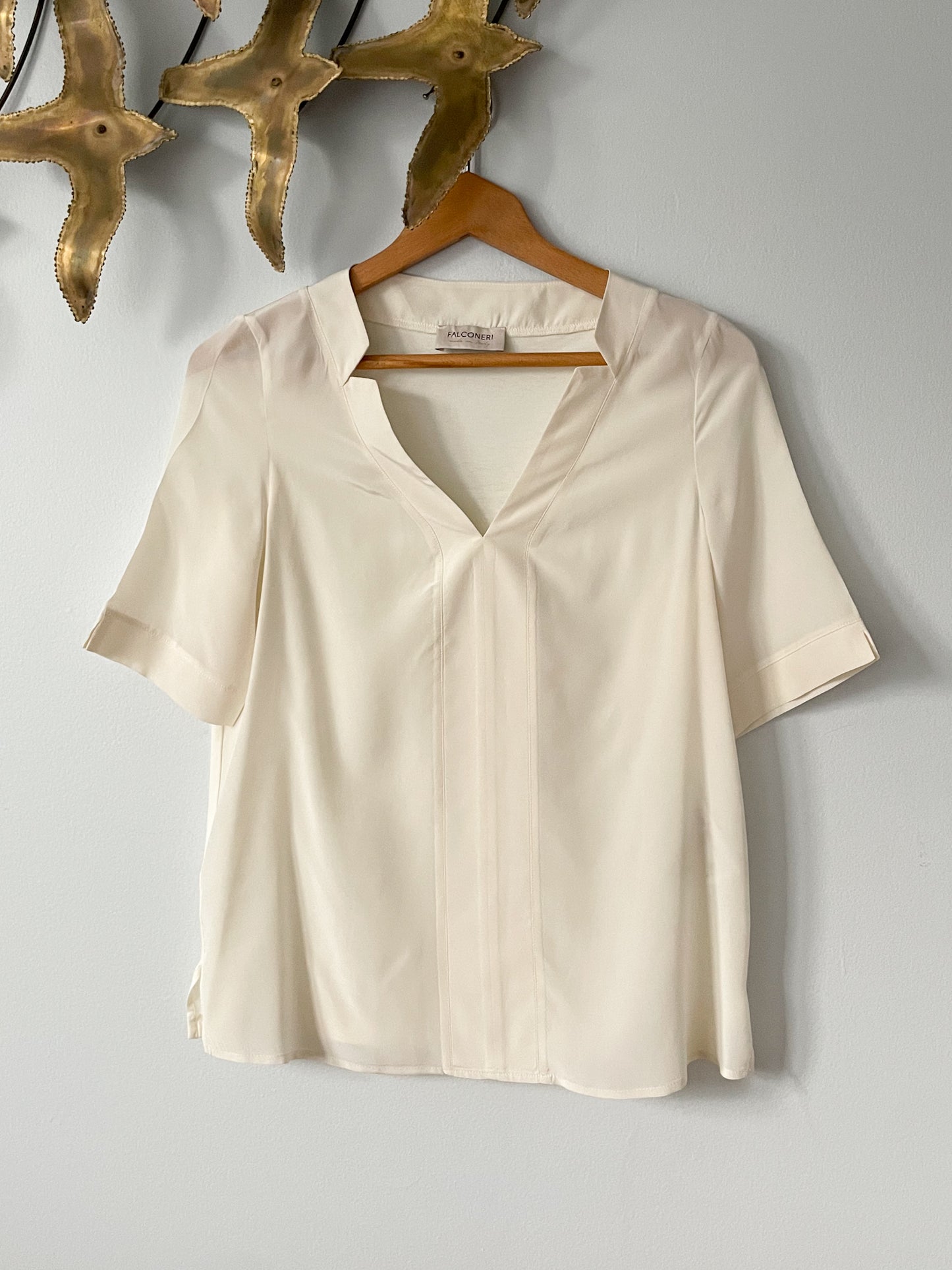 Falconeri Cream Silk V-Neck Top - Small