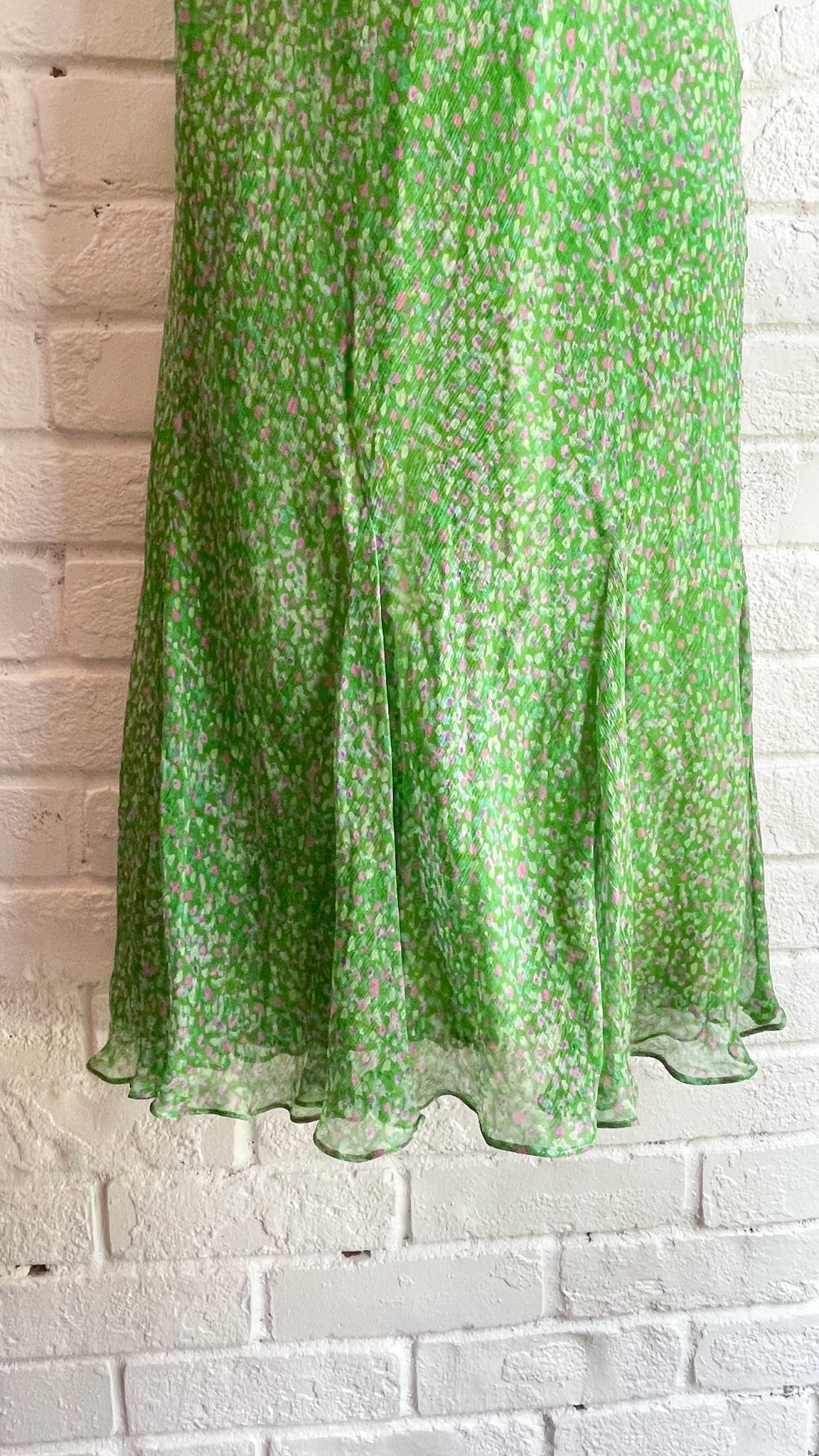 Edina Ronay Kelly Green Floral 100% Silk Garden Party Dress - UK 8 / US 2