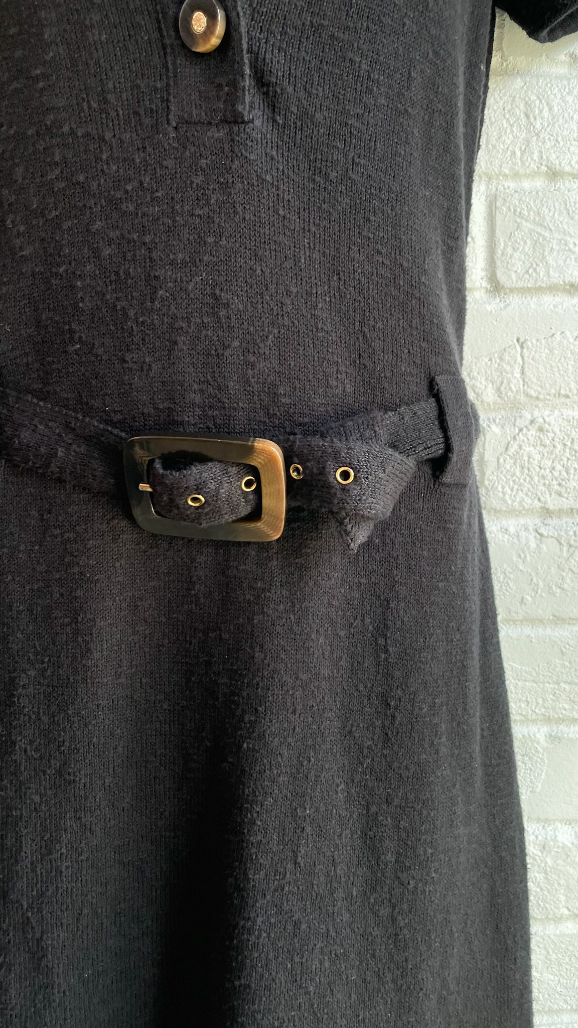 Tory Burch Black Cotton Linen Button Front Belted Utility Knit Dress - Small