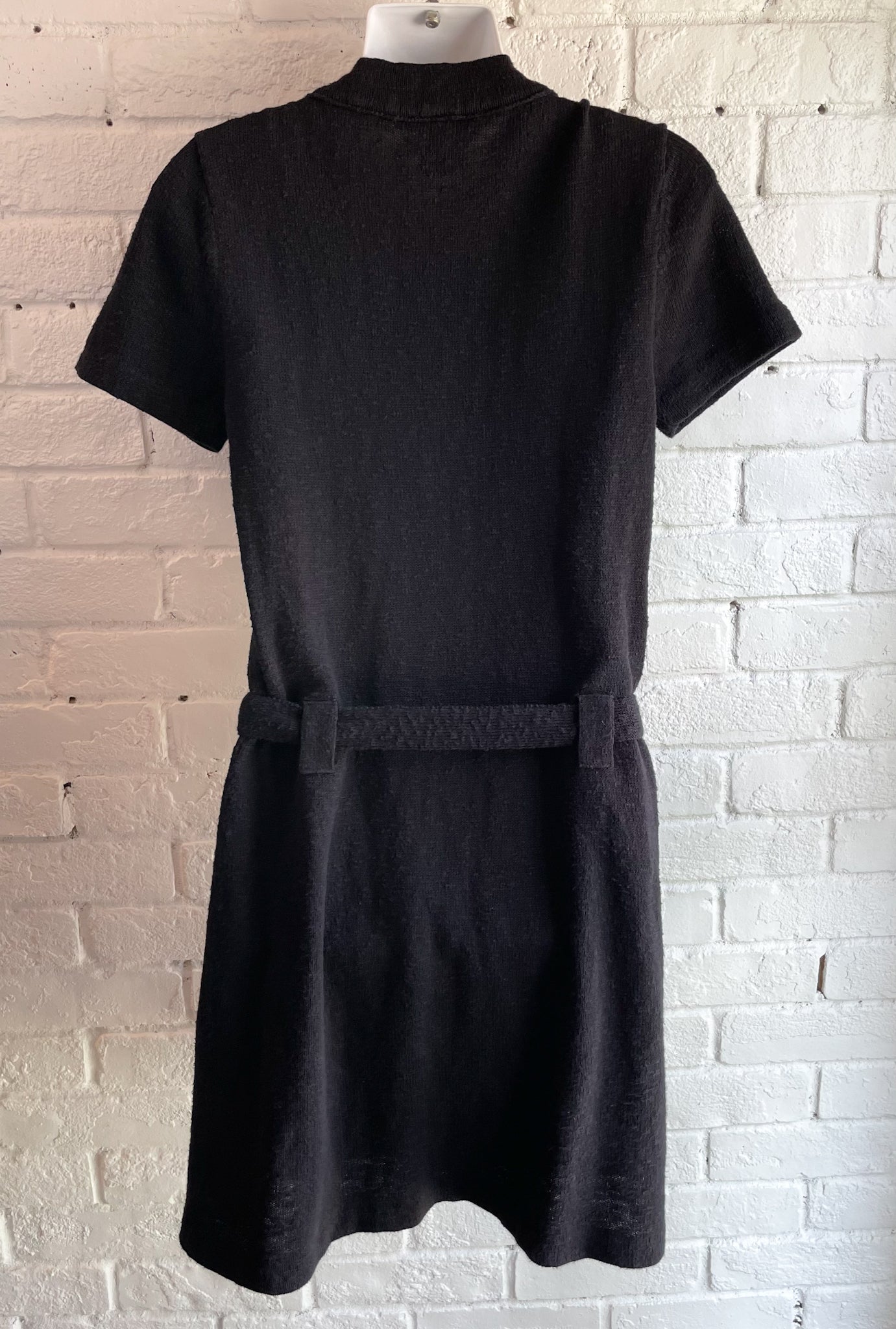 Tory Burch Black Cotton Linen Button Front Belted Utility Knit Dress - Small