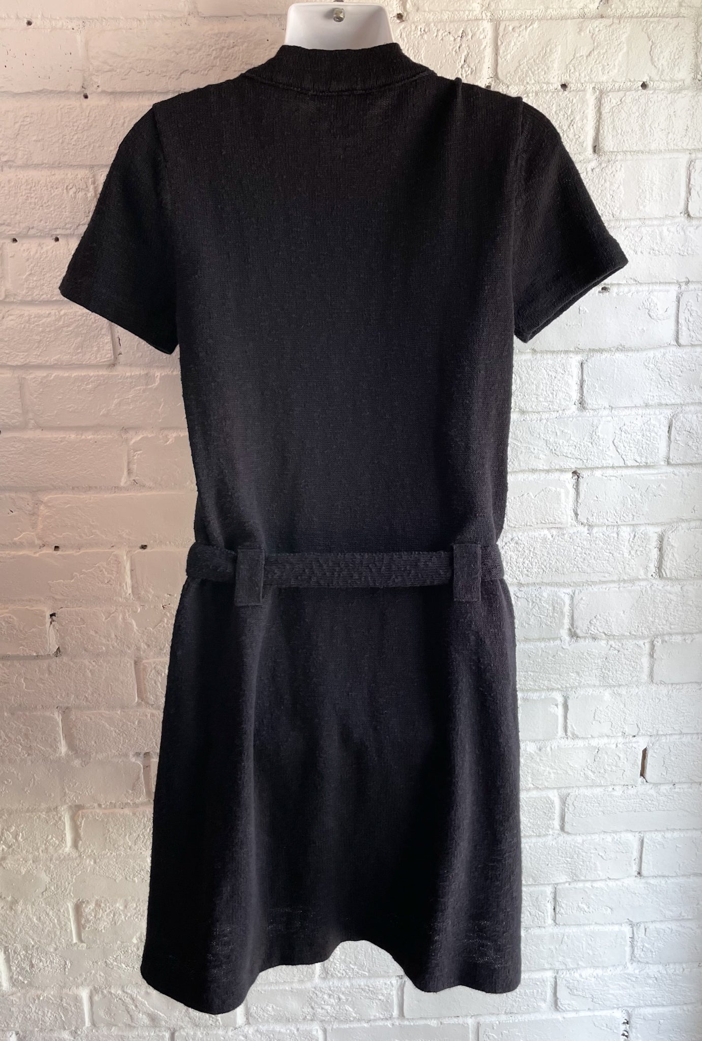 Tory Burch Black Cotton Linen Button Front Belted Utility Knit Dress - Small