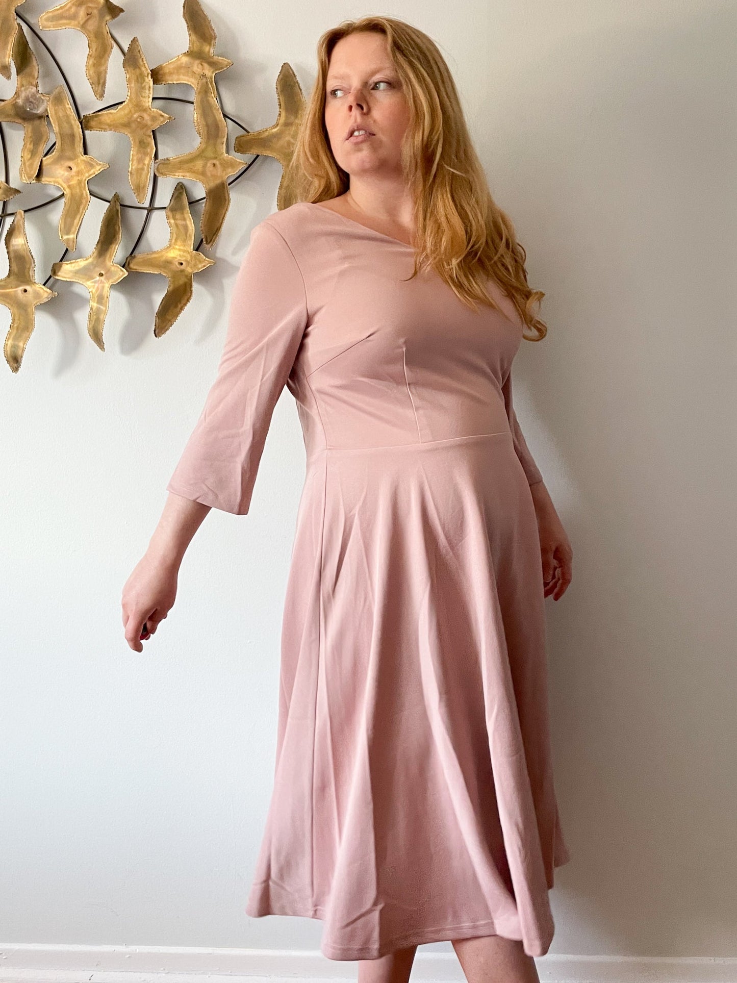 Dressystar Blush Pink Fit Flare 3/4 Sleeve Gown Dress NWT - 2XL