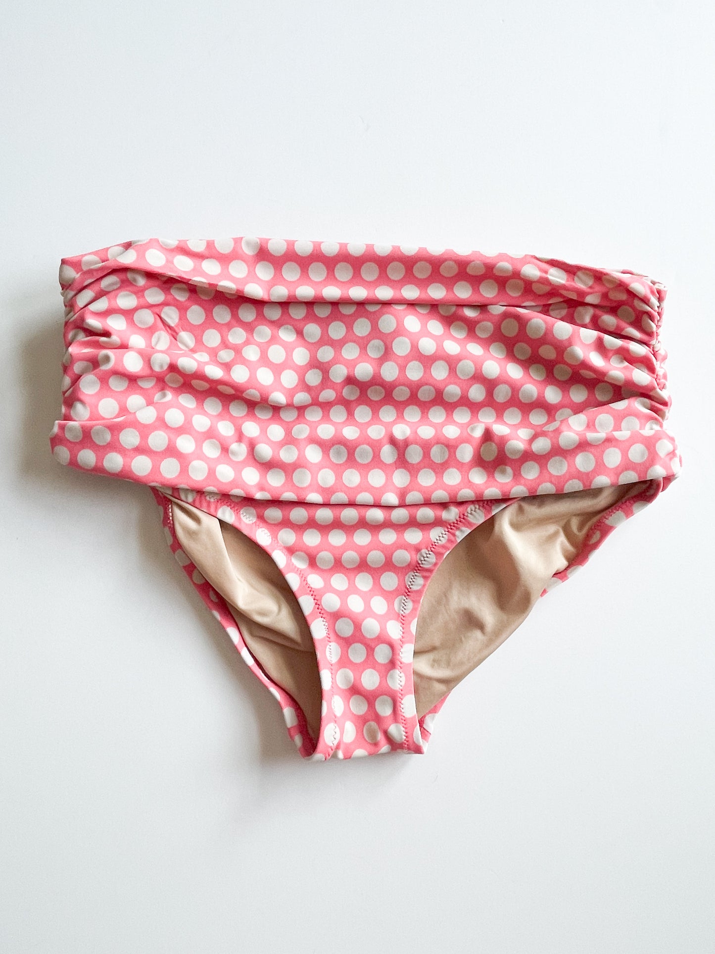 J. Crew Ruched High-Rise Bikini Bottom in Pink Polkadot Print - Small