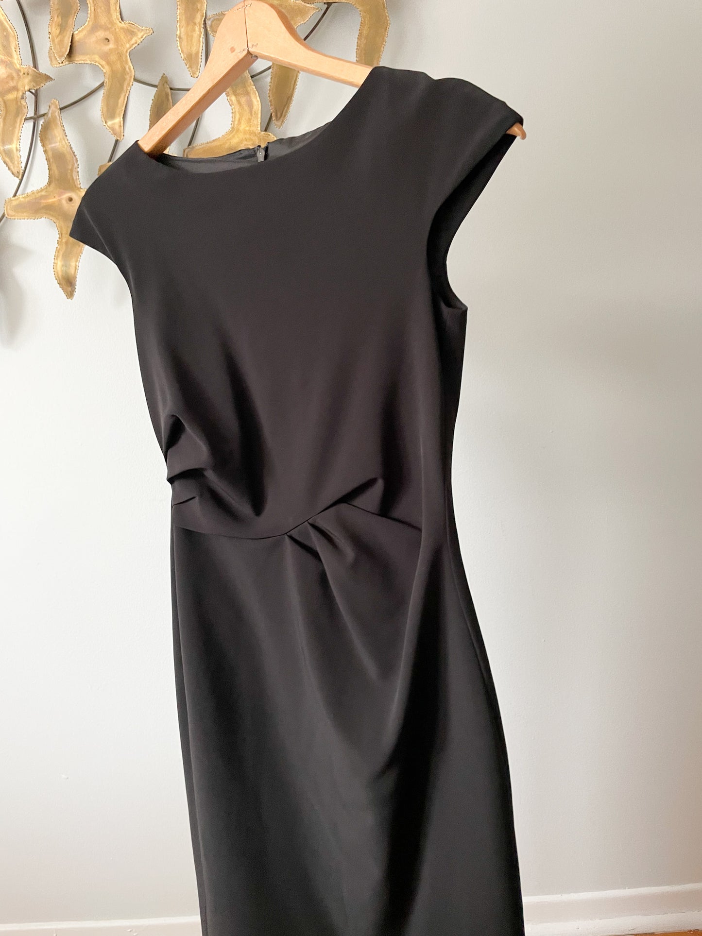 Max Mara Black Gathered Sheath Cap Sleeve Dress - Small