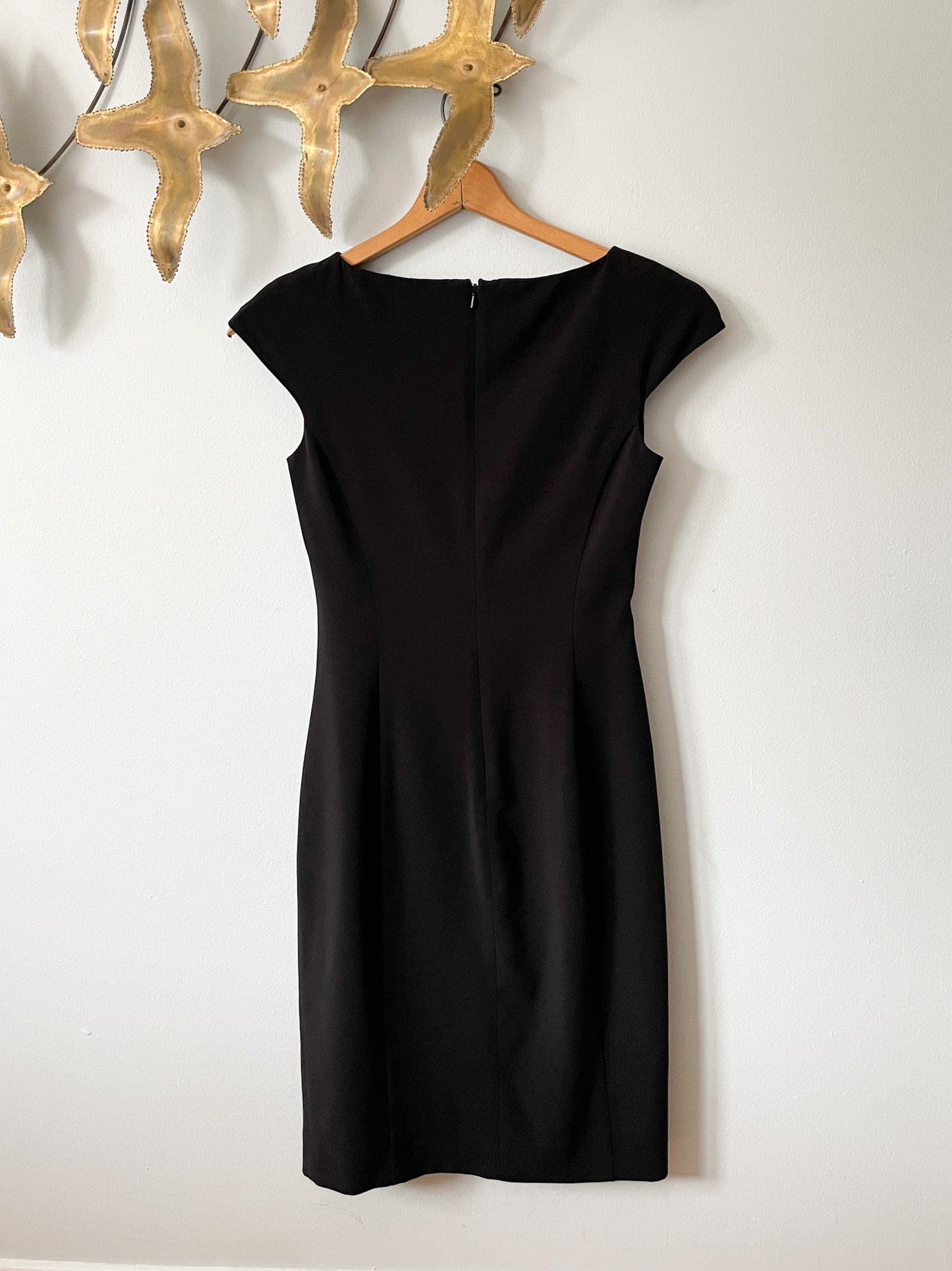 Max Mara Black Gathered Sheath Cap Sleeve Dress - Small