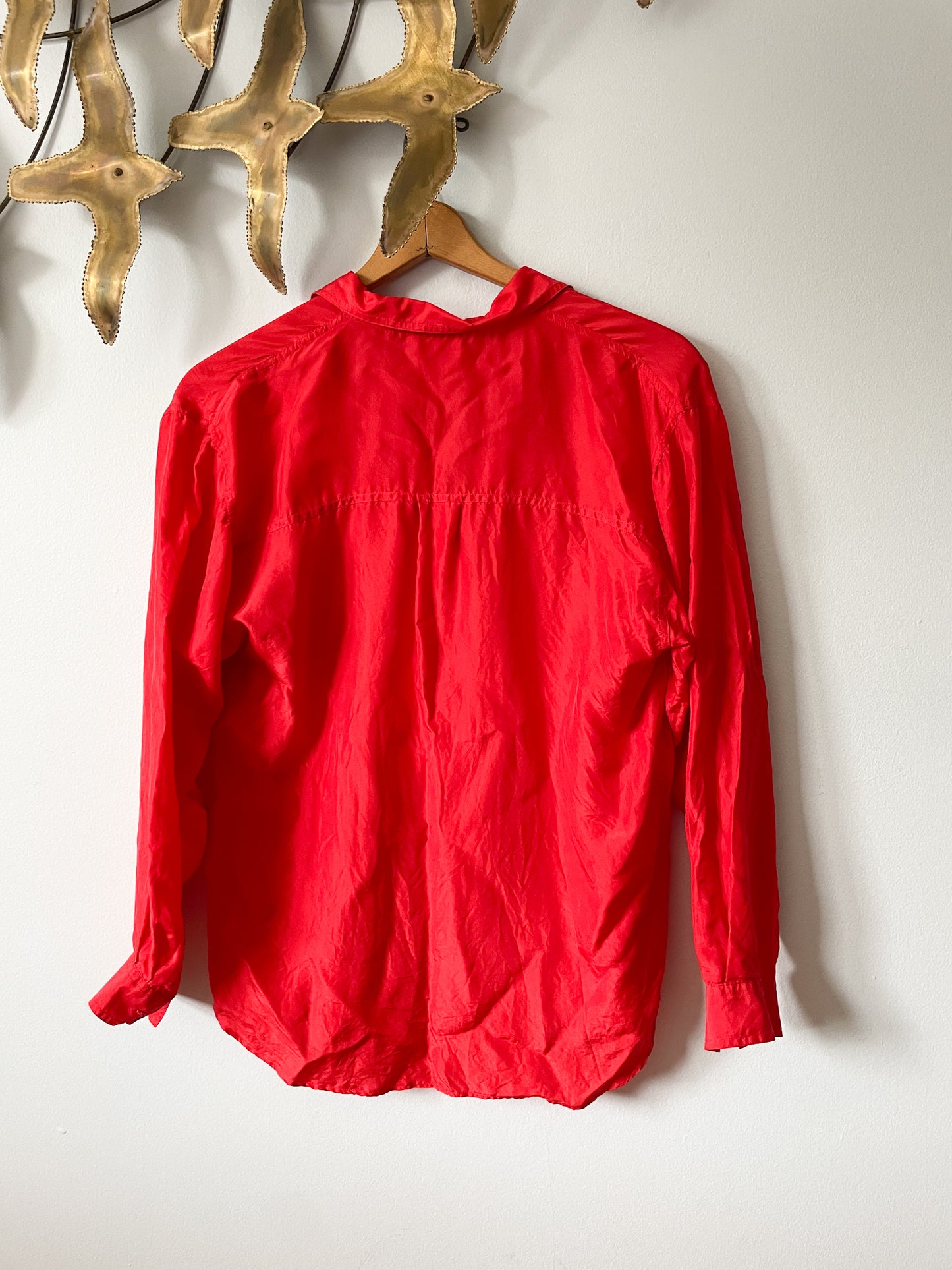 Vintage HER Red 100% Silk Button Down Blouse - Large