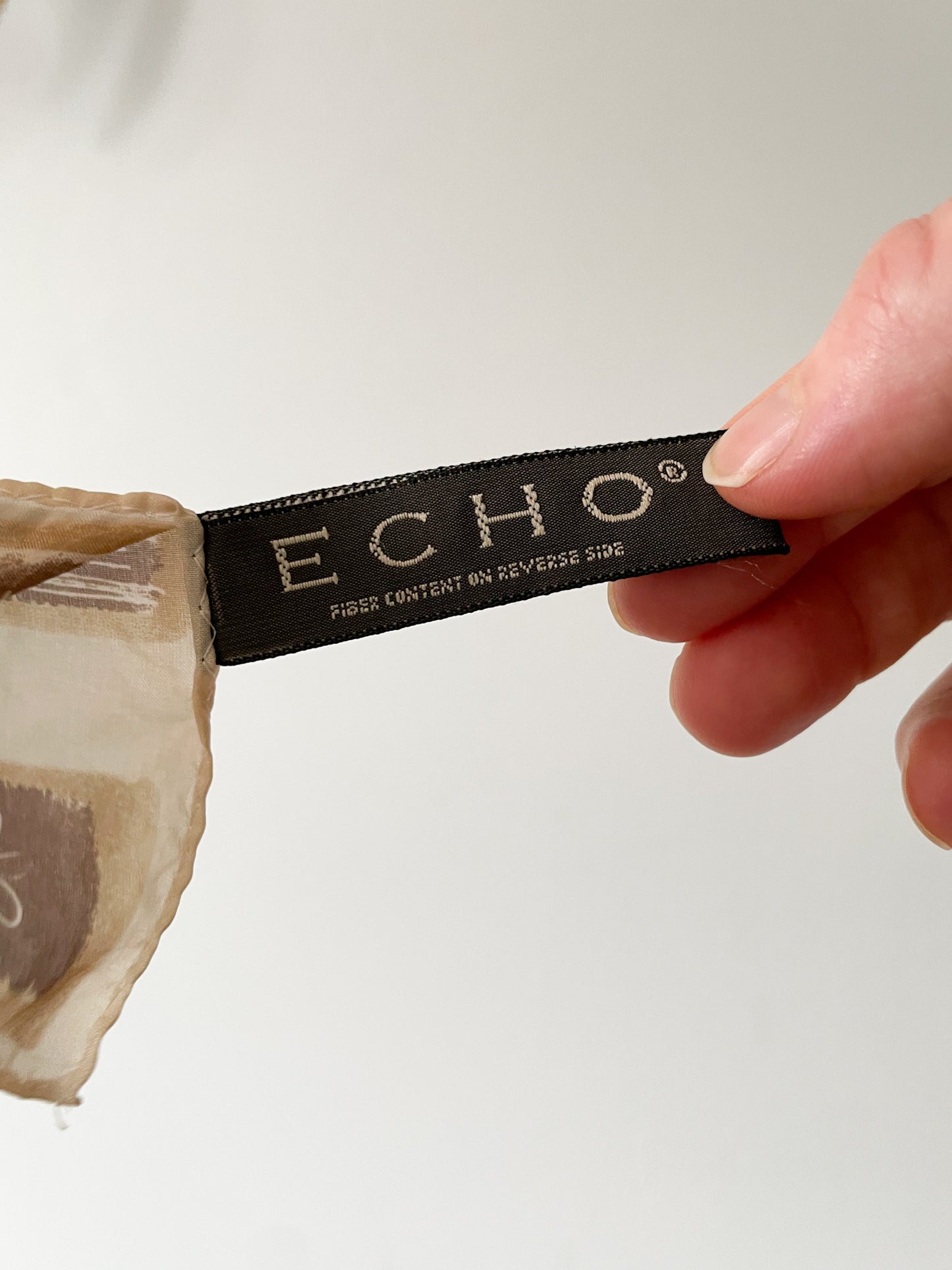 Vintage ECHO Cream Boho Print 100% Silk Square Scarf
