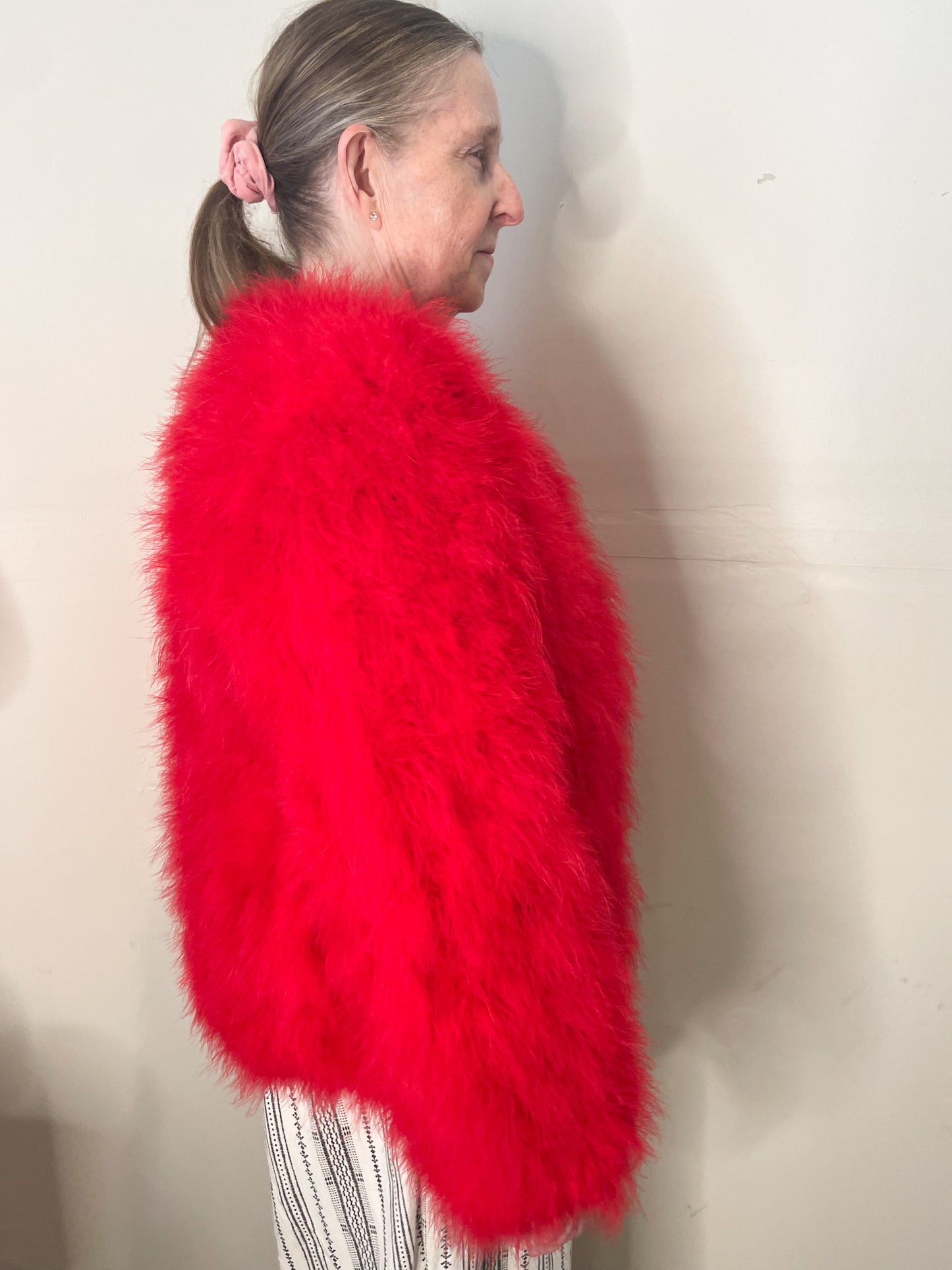 Pello Bello Red Real Feather Fluffy Statement Jacket - Medium (In-Store / Local KW Exclusive)