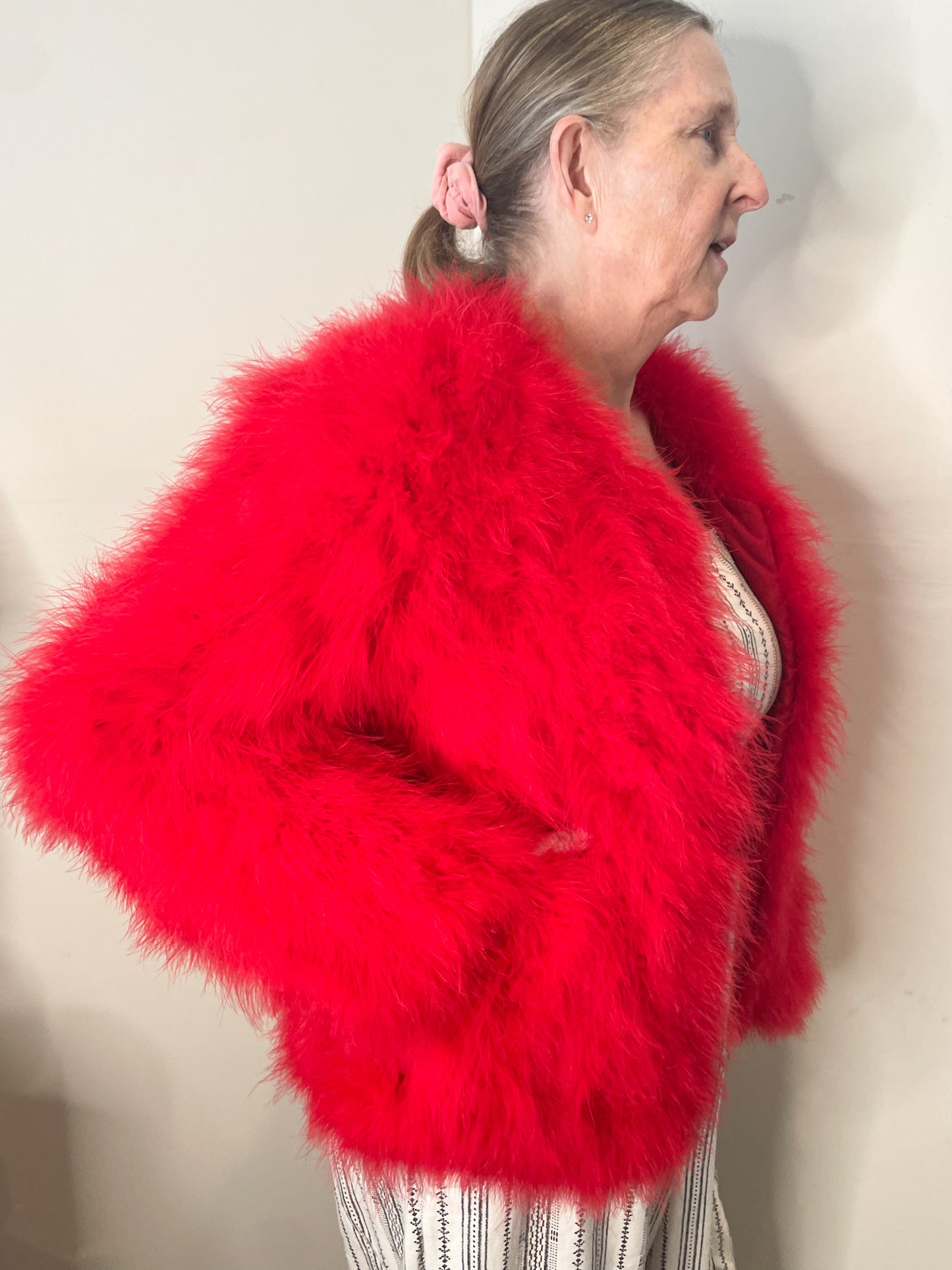 Pello Bello Red Real Feather Fluffy Statement Jacket - Medium (In-Store / Local KW Exclusive)