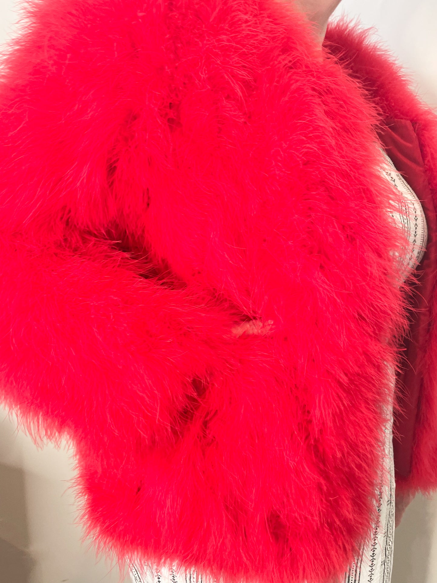 Pello Bello Red Real Feather Fluffy Statement Jacket - Medium (In-Store / Local KW Exclusive)