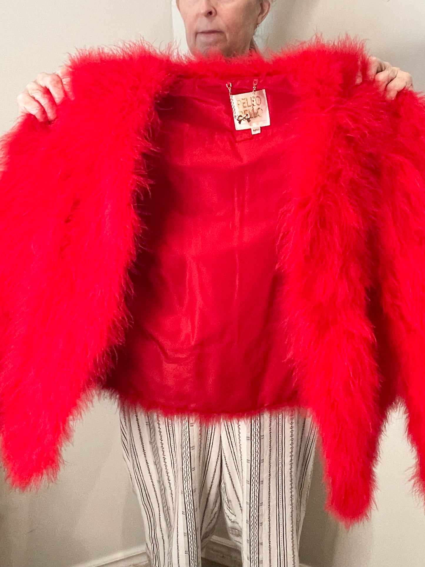 Pello Bello Red Real Feather Fluffy Statement Jacket - Medium (In-Store / Local KW Exclusive)