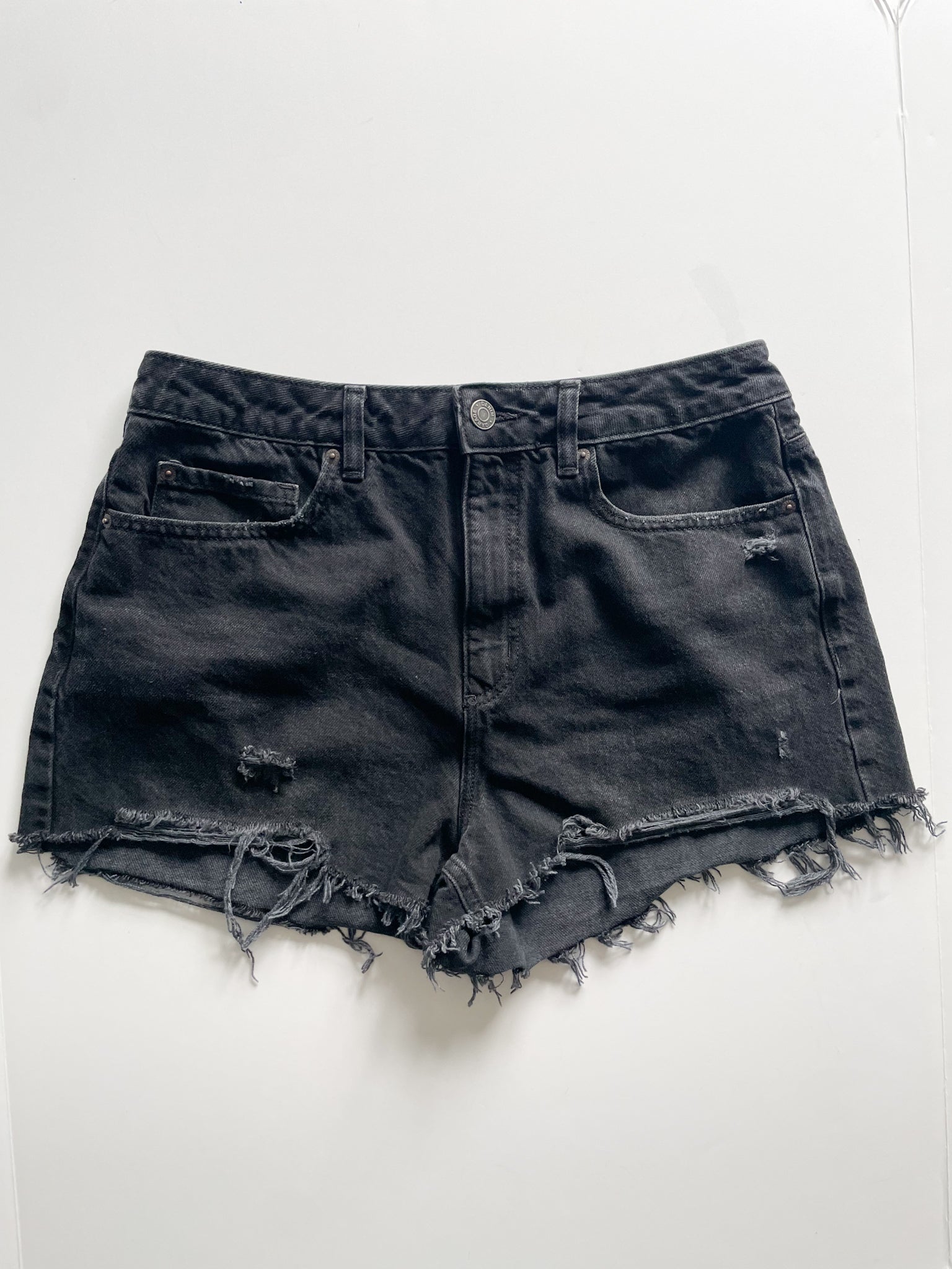 Garage Black Cutoff High Rise Cotton Denim Festival Shorts - Size