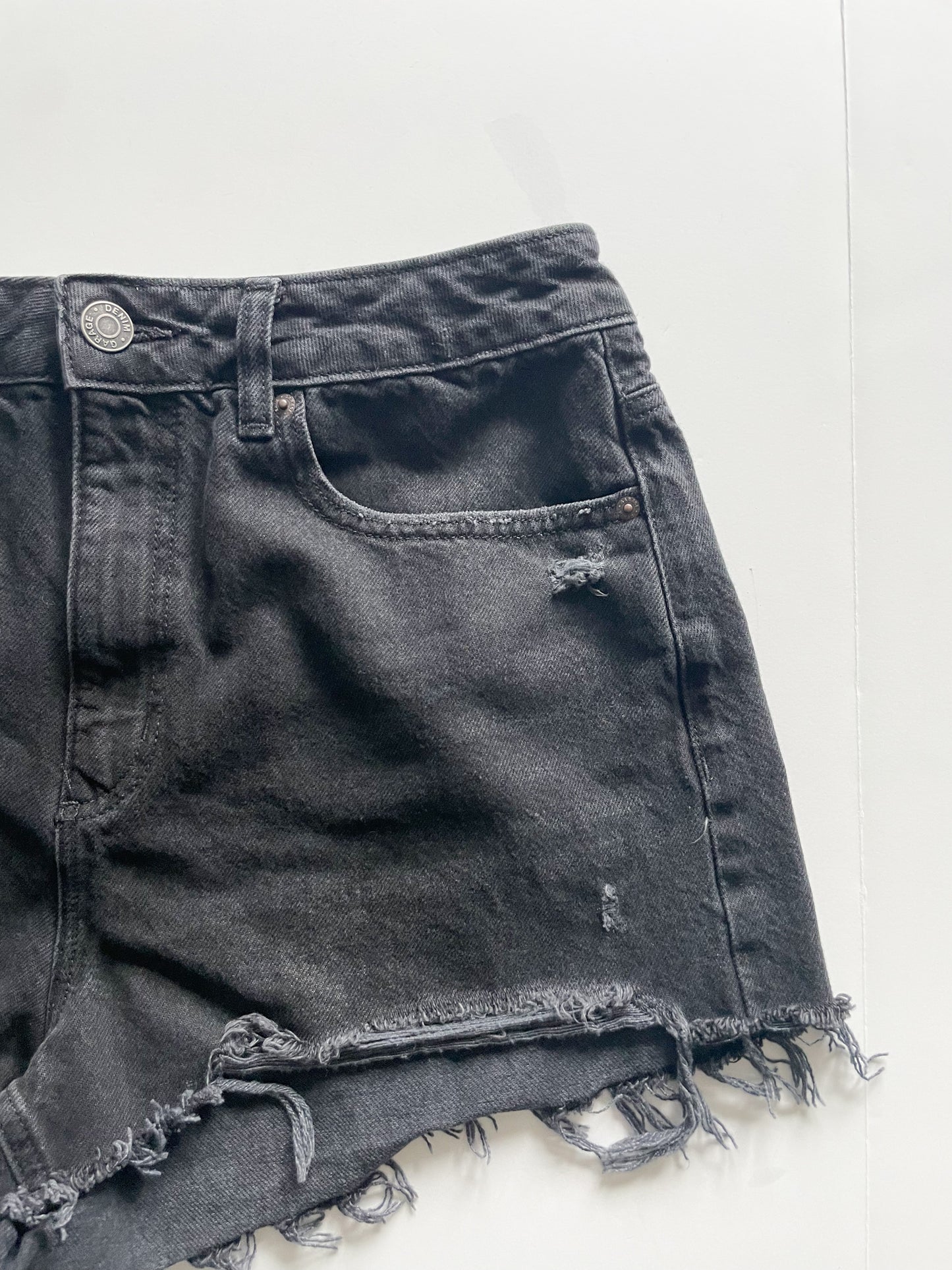 Garage Black Cutoff High Rise Cotton Denim Festival Shorts - Size 30