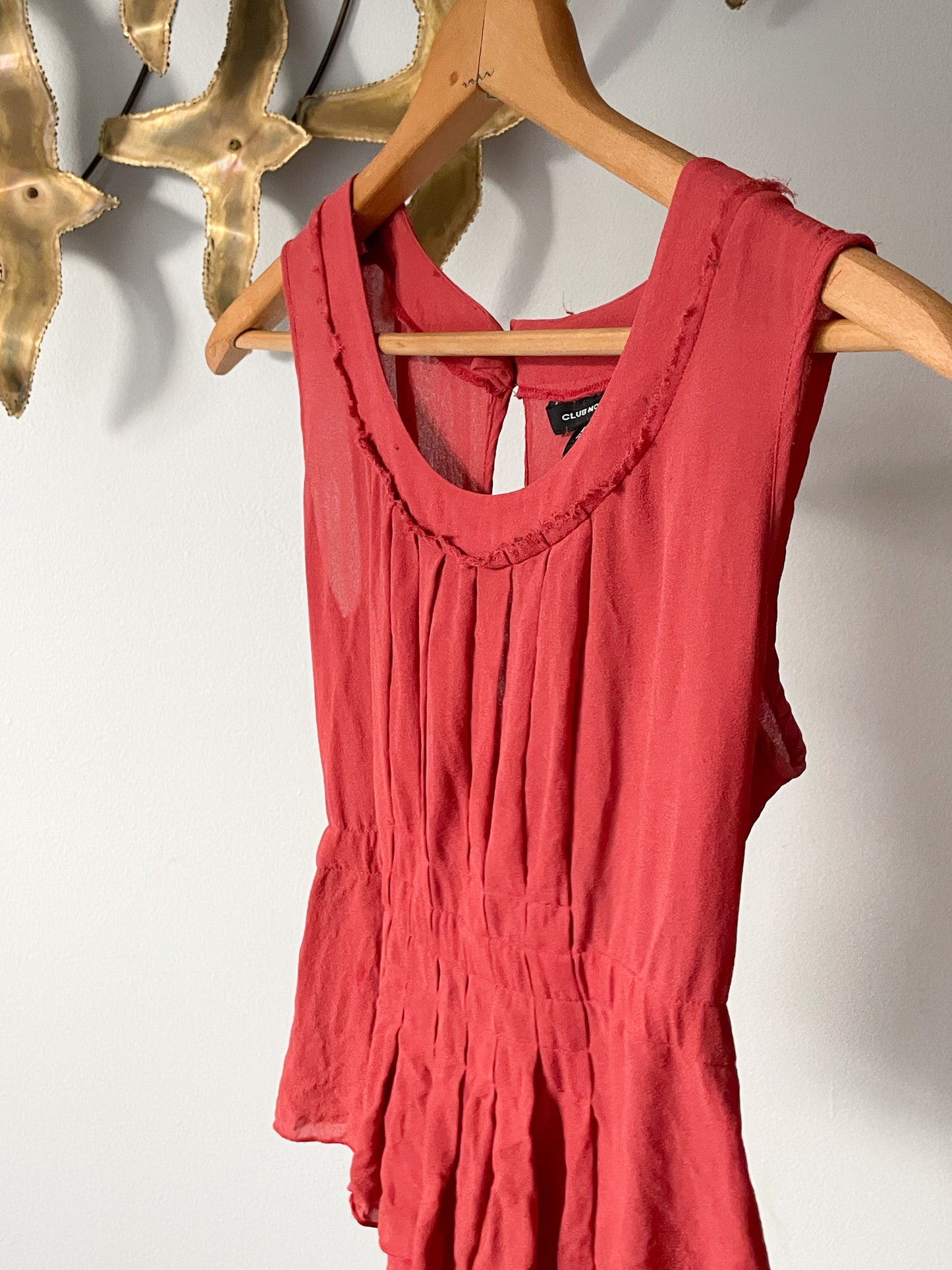 Club Monaco Terra Cotta 100% Silk Button Back Pleated Sleeveless Top - XS