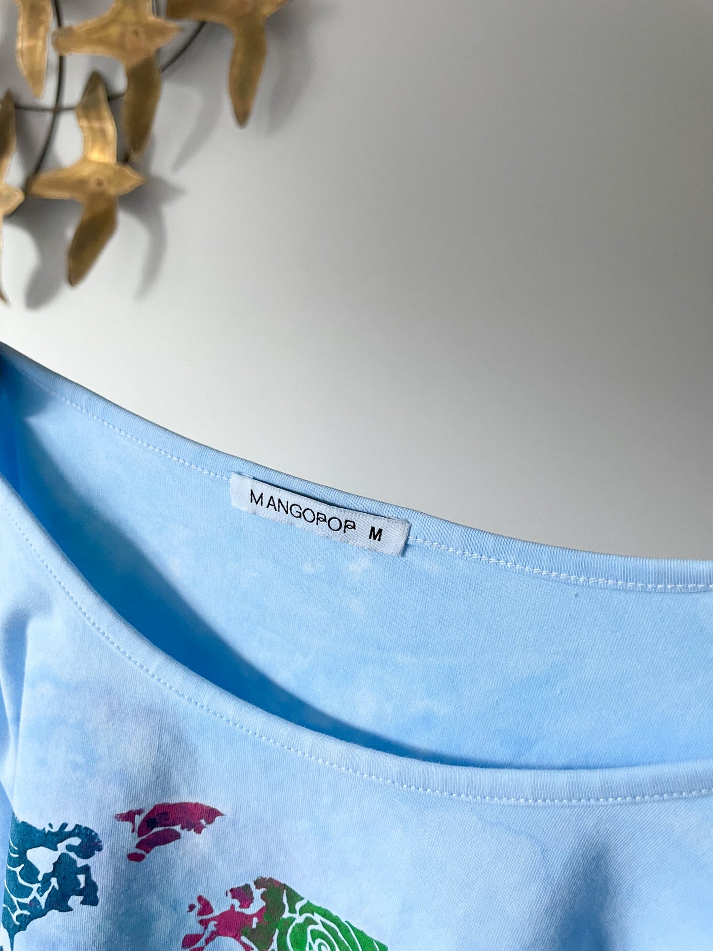 Upcycled Mangopop Light Blue Watercolour Map Long Sleeve Bodysuit - Medium