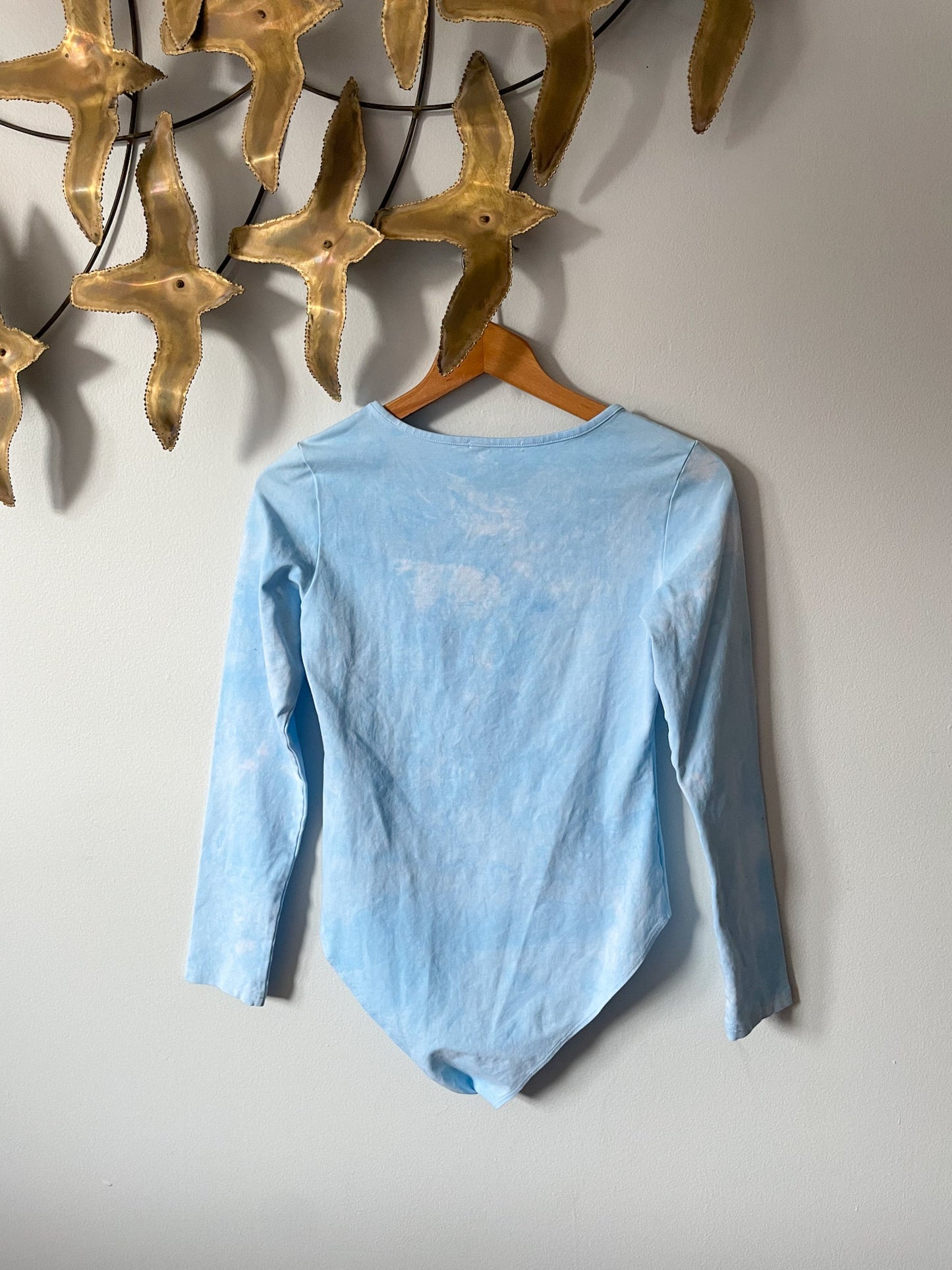 Upcycled Mangopop Light Blue Watercolour Map Long Sleeve Bodysuit - Medium