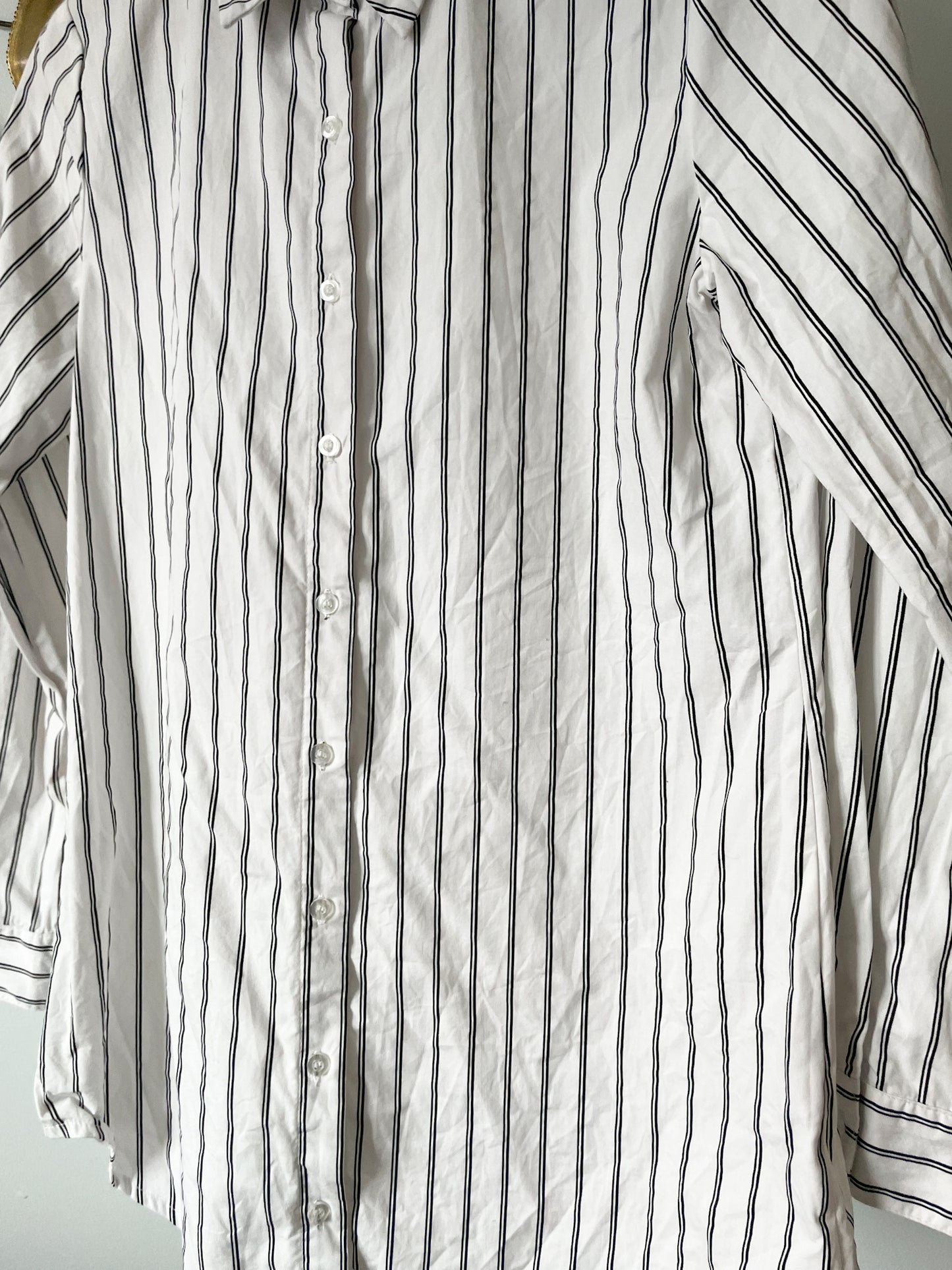 Sweet Wanderer Black White Stripe 100% Cotton Button Down Oxford Shirt - Small