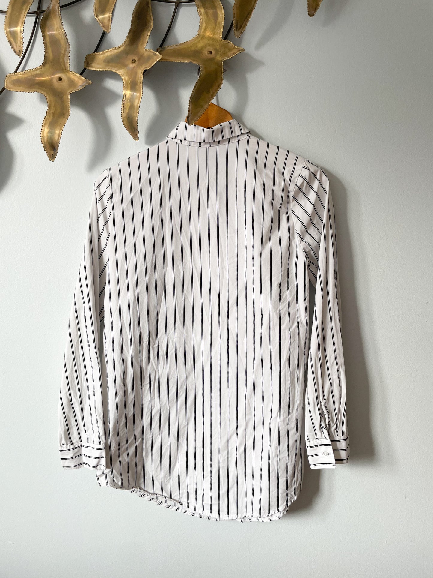 Sweet Wanderer Black White Stripe 100% Cotton Button Down Oxford Shirt - Small