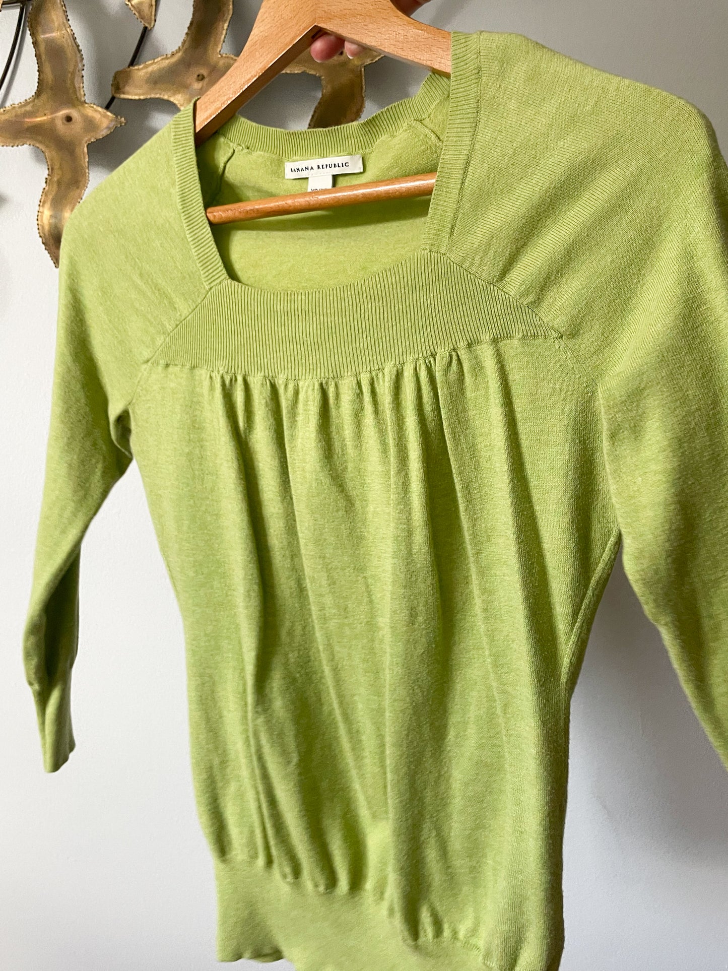Banana Republic Green Square Neck Knit 3/4 Sleeve Top - XS/S