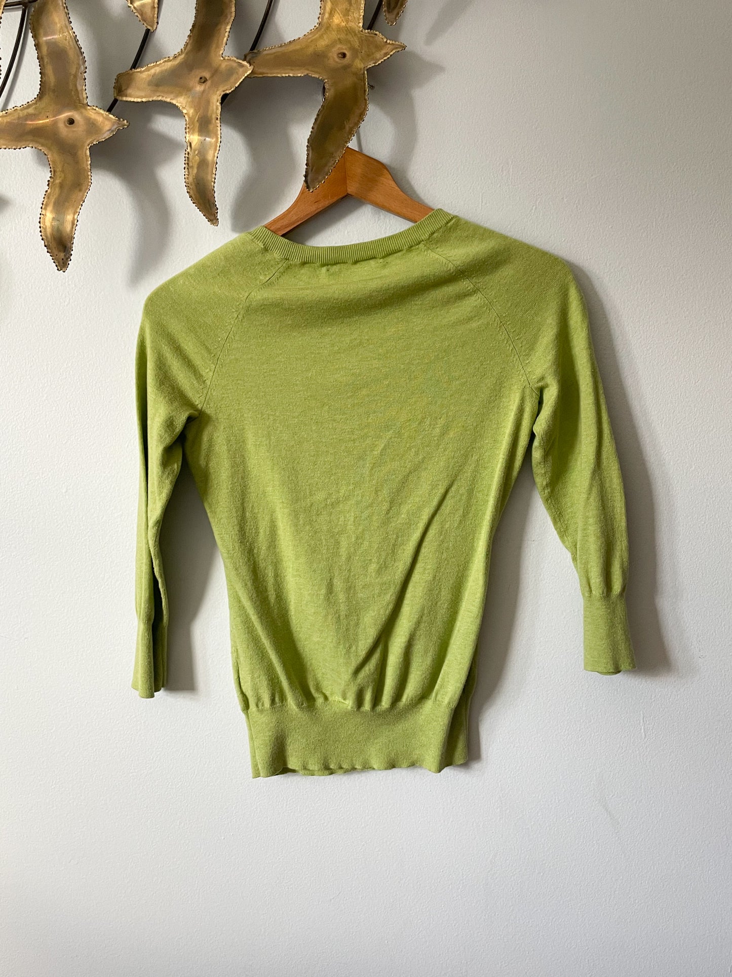 Banana Republic Green Square Neck Knit 3/4 Sleeve Top - XS/S