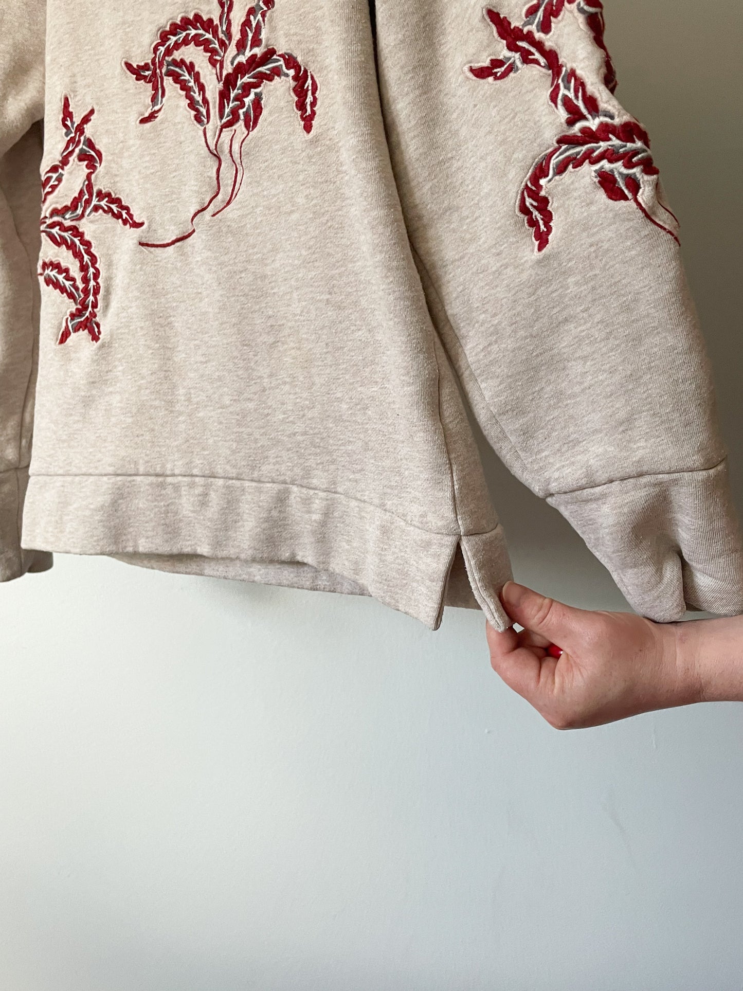 Second Female Danish Beige Red Leaf Embroidered Pullover Sweater - XS/S