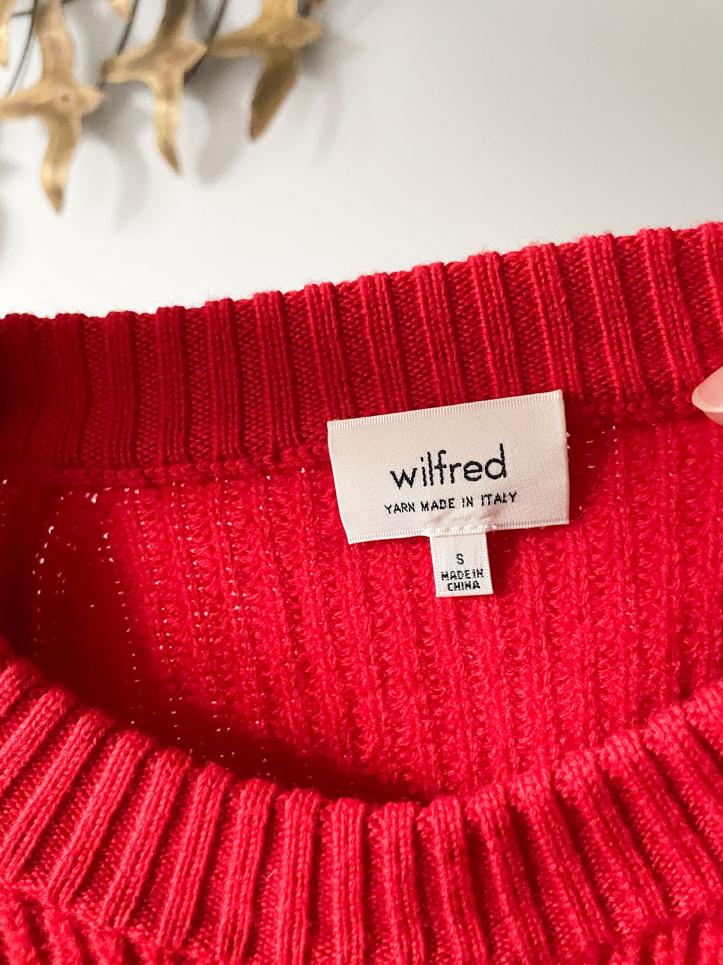 Wilfred Sardou Red Knit Scalloped Cropped 100% Wool Crew-Neck Sweater - S/M