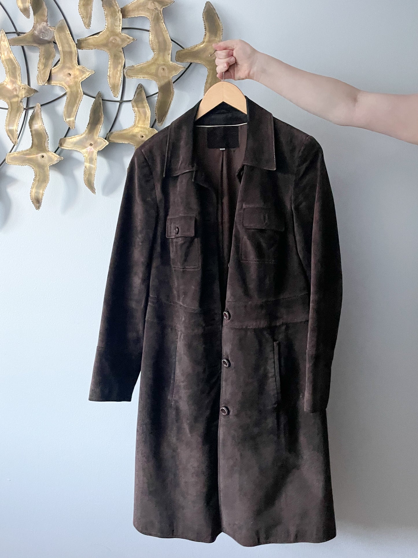 M&S Chocolate Brown Genuine Suede Mid Length Jacket - S/M