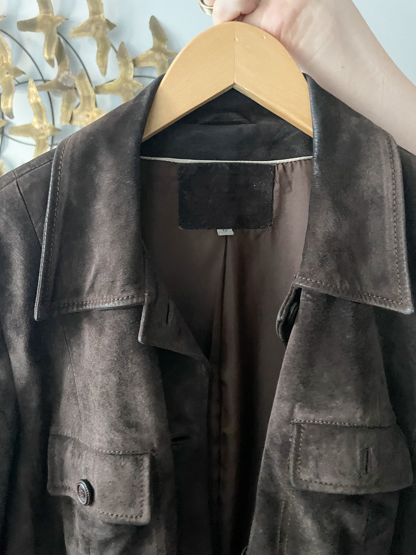 M&S Chocolate Brown Genuine Suede Mid Length Jacket - S/M