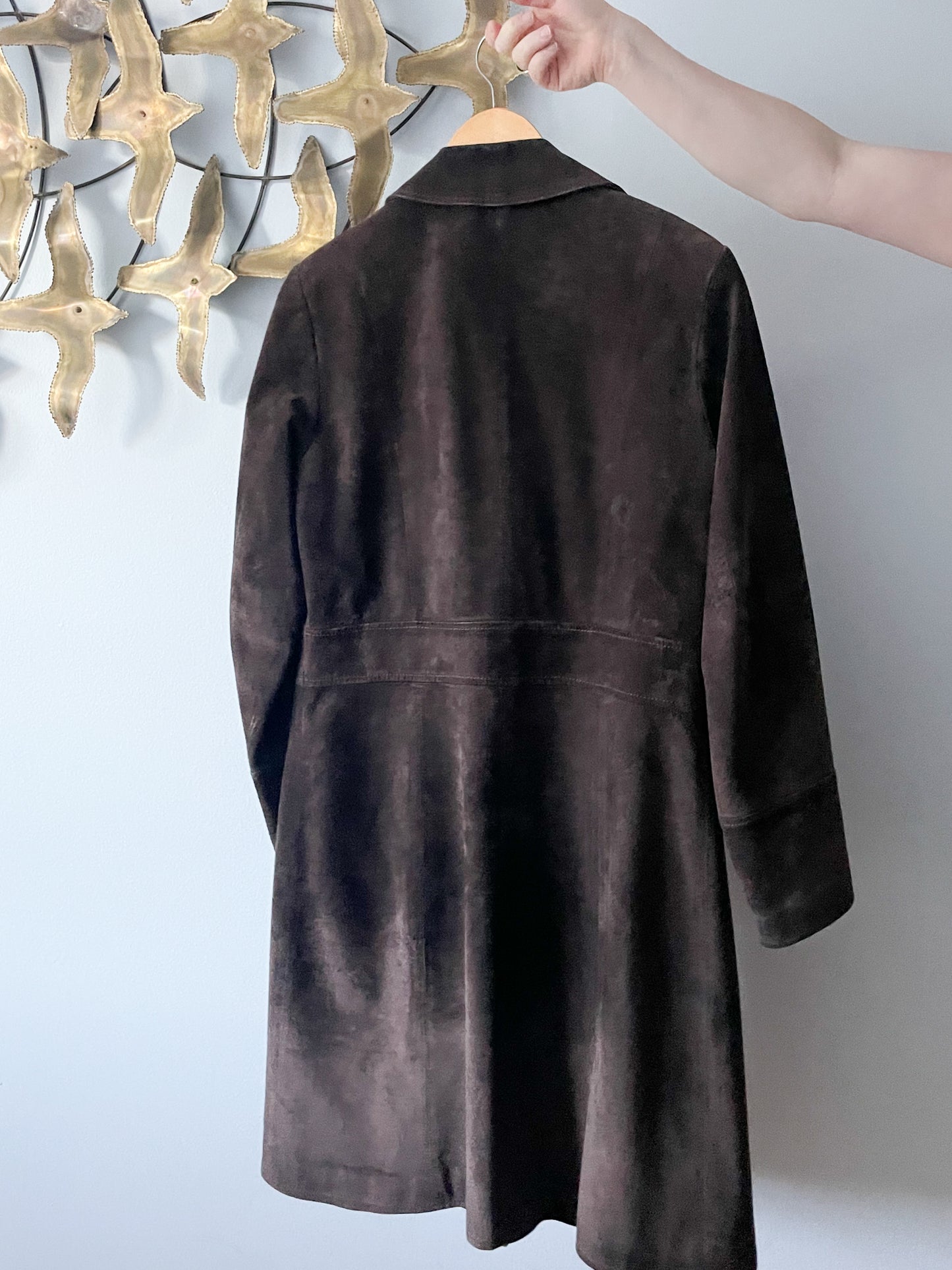 M&S Chocolate Brown Genuine Suede Mid Length Jacket - S/M