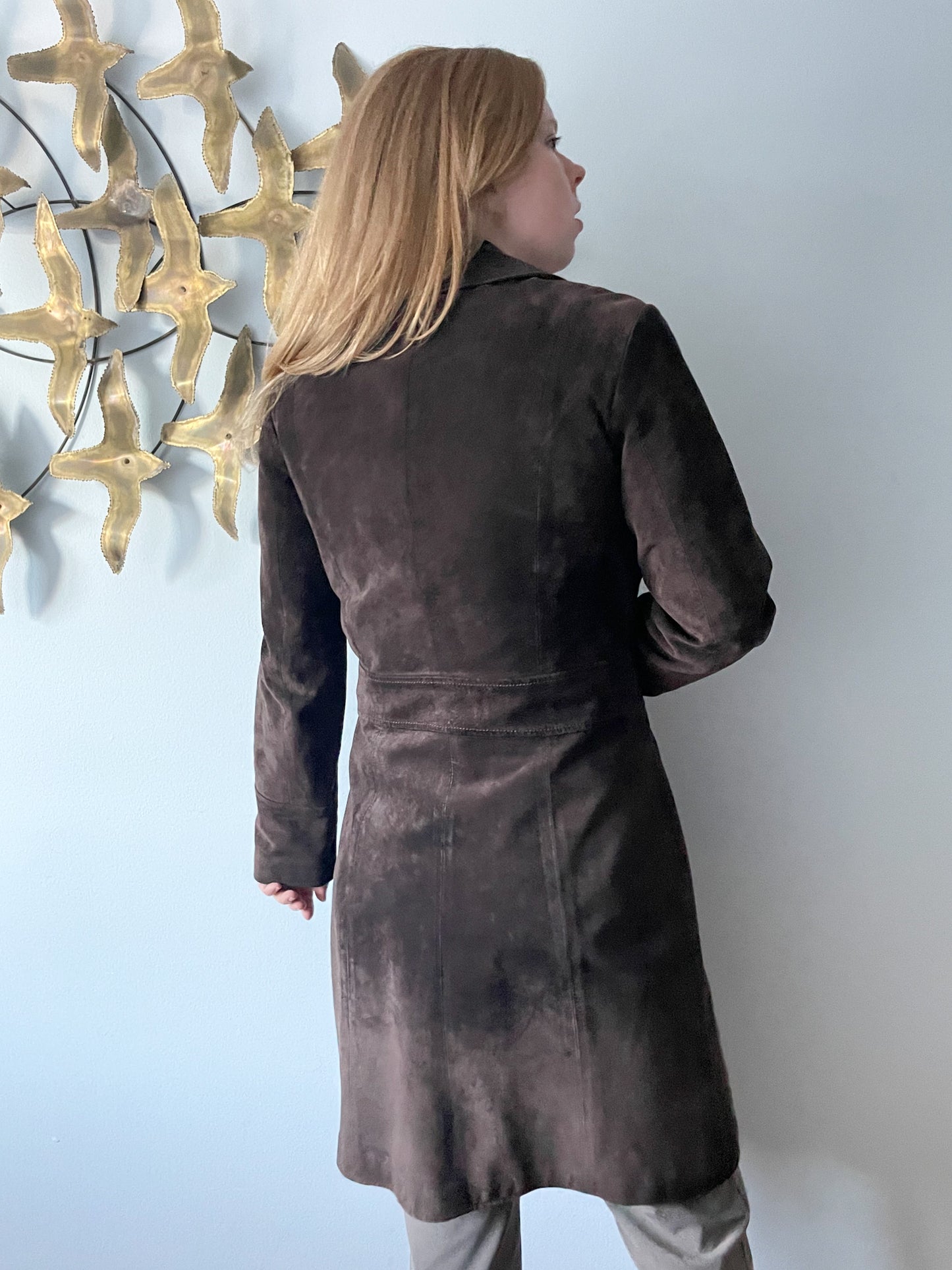 M&S Chocolate Brown Genuine Suede Mid Length Jacket - S/M