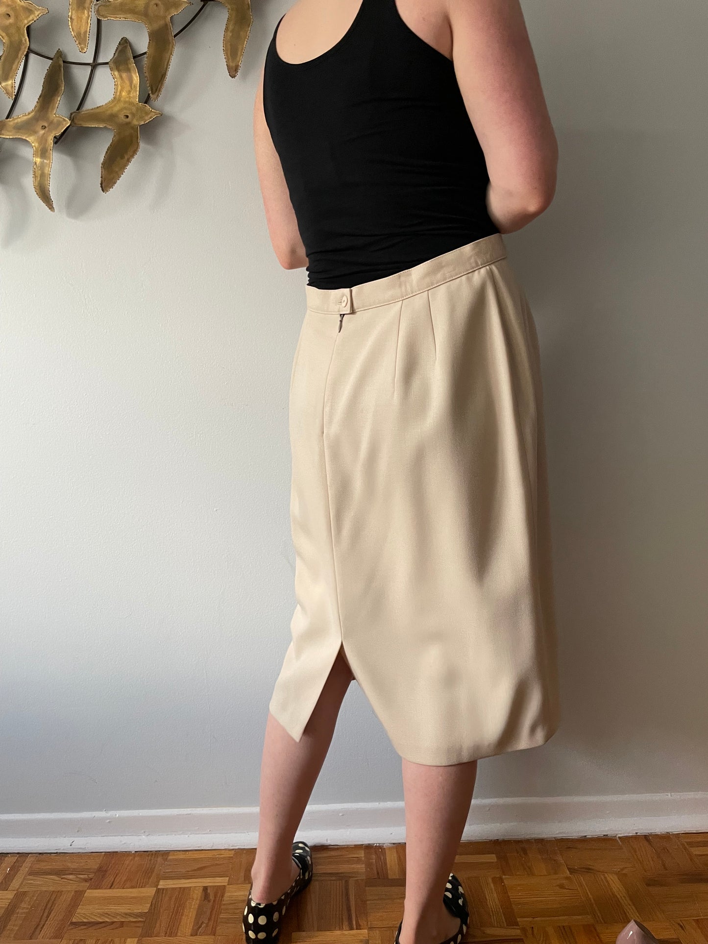 Peter Nygard Sand Beige 100% Virgin Wool High Rise Pencil Skirt - Large