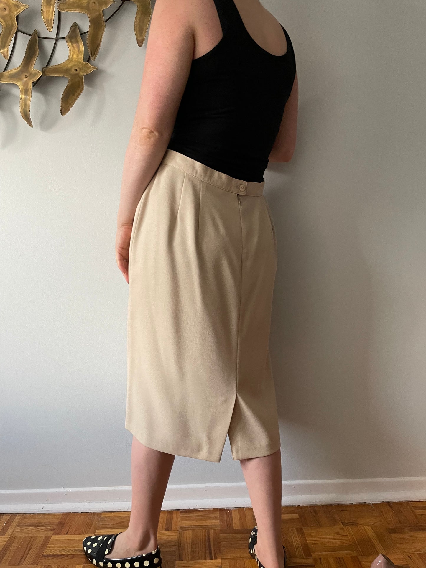 Peter Nygard Sand Beige 100% Virgin Wool High Rise Pencil Skirt - Large