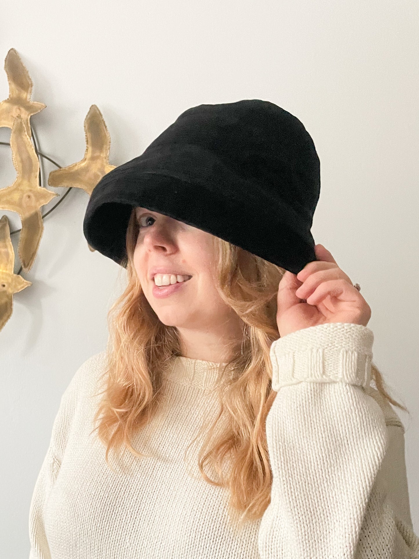 Black Corduroy Bucket Cloche Hat - XL