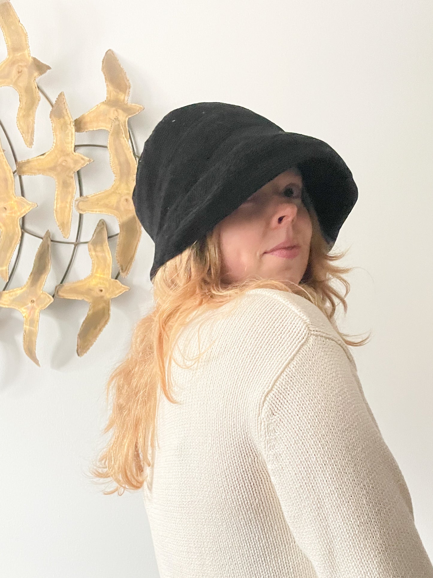 Black Corduroy Bucket Cloche Hat - XL