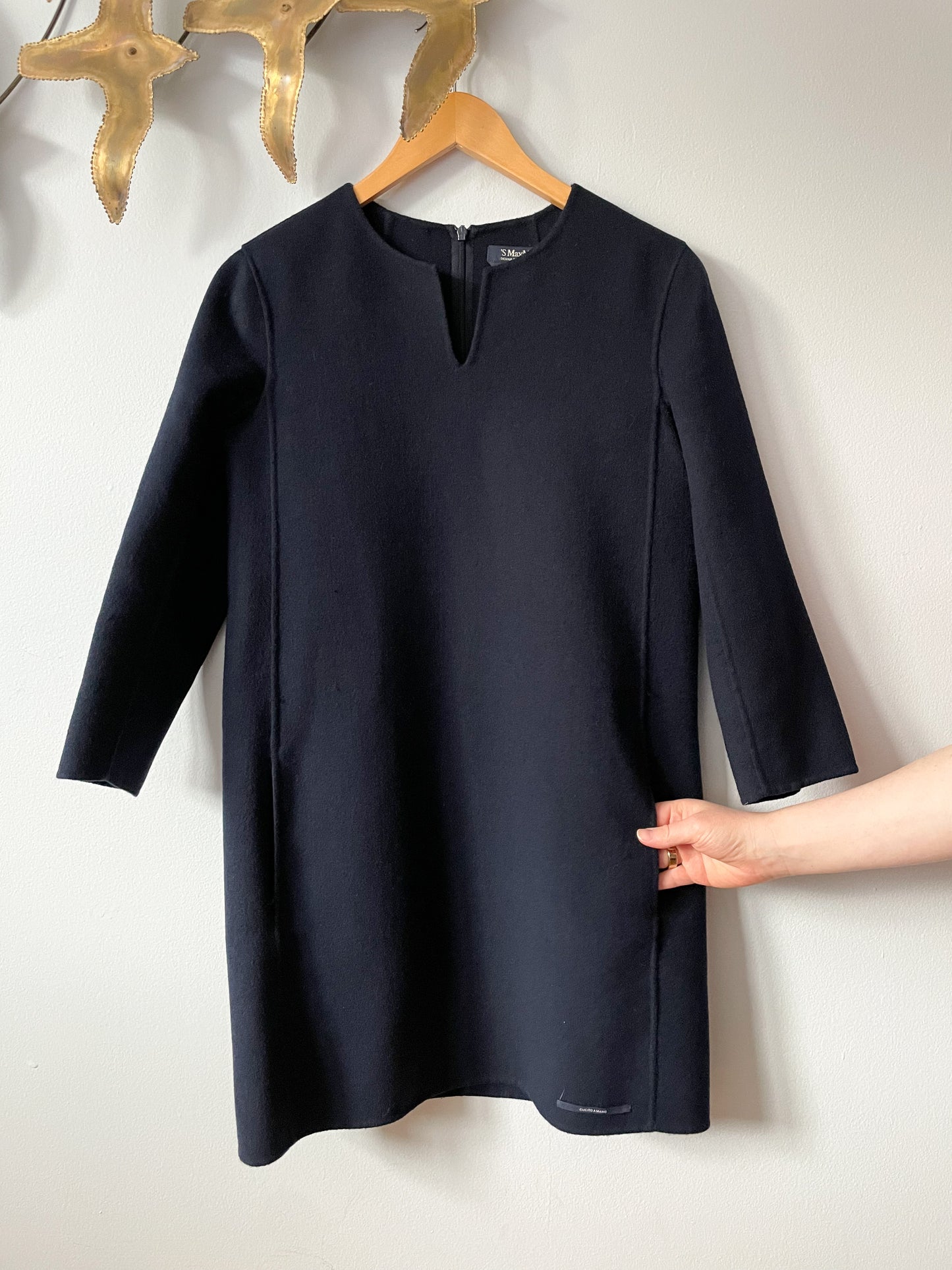 S'Max Mara Navy 3/4 Sleeve Wool Shift Dress - Size 2