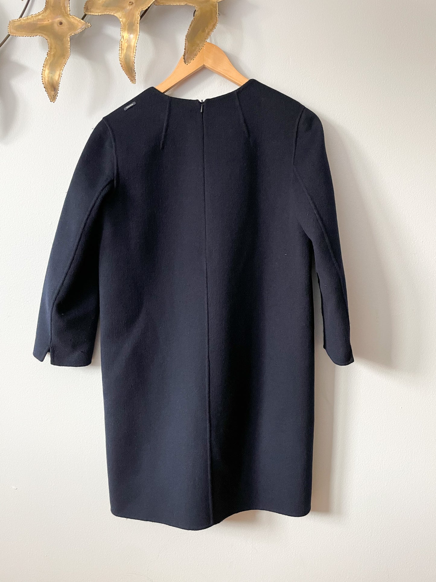 S'Max Mara Navy 3/4 Sleeve Wool Shift Dress - Size 2