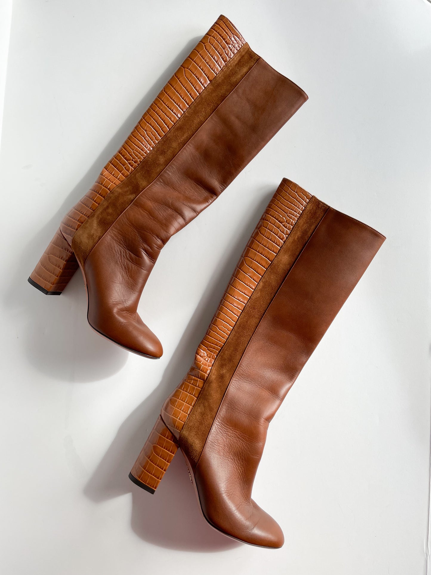 Aquazzura Manzoni Camel Leather Knee-High Boots - Size 35