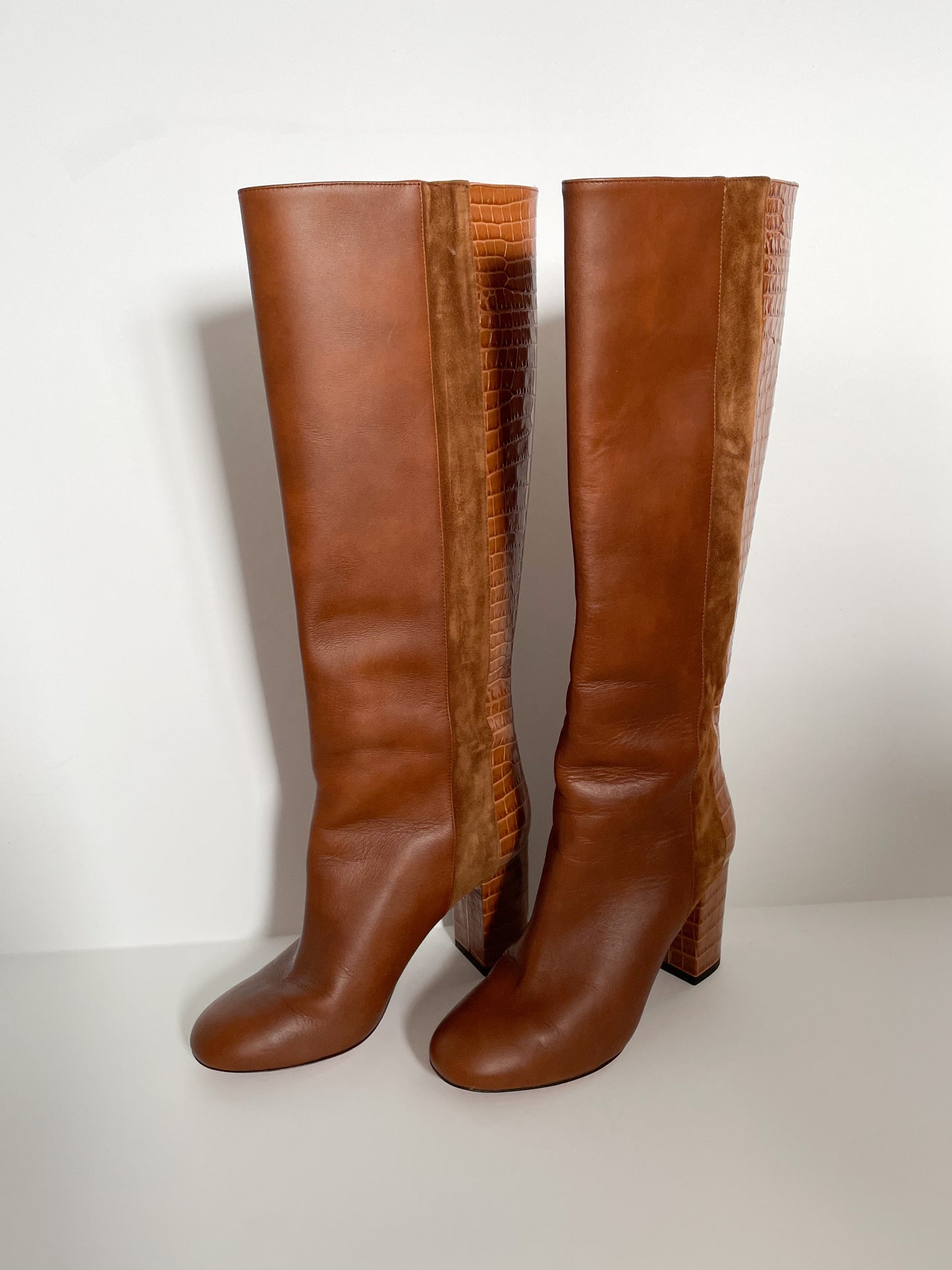 Aquazzura Manzoni Camel Leather Knee-High Boots - Size 35