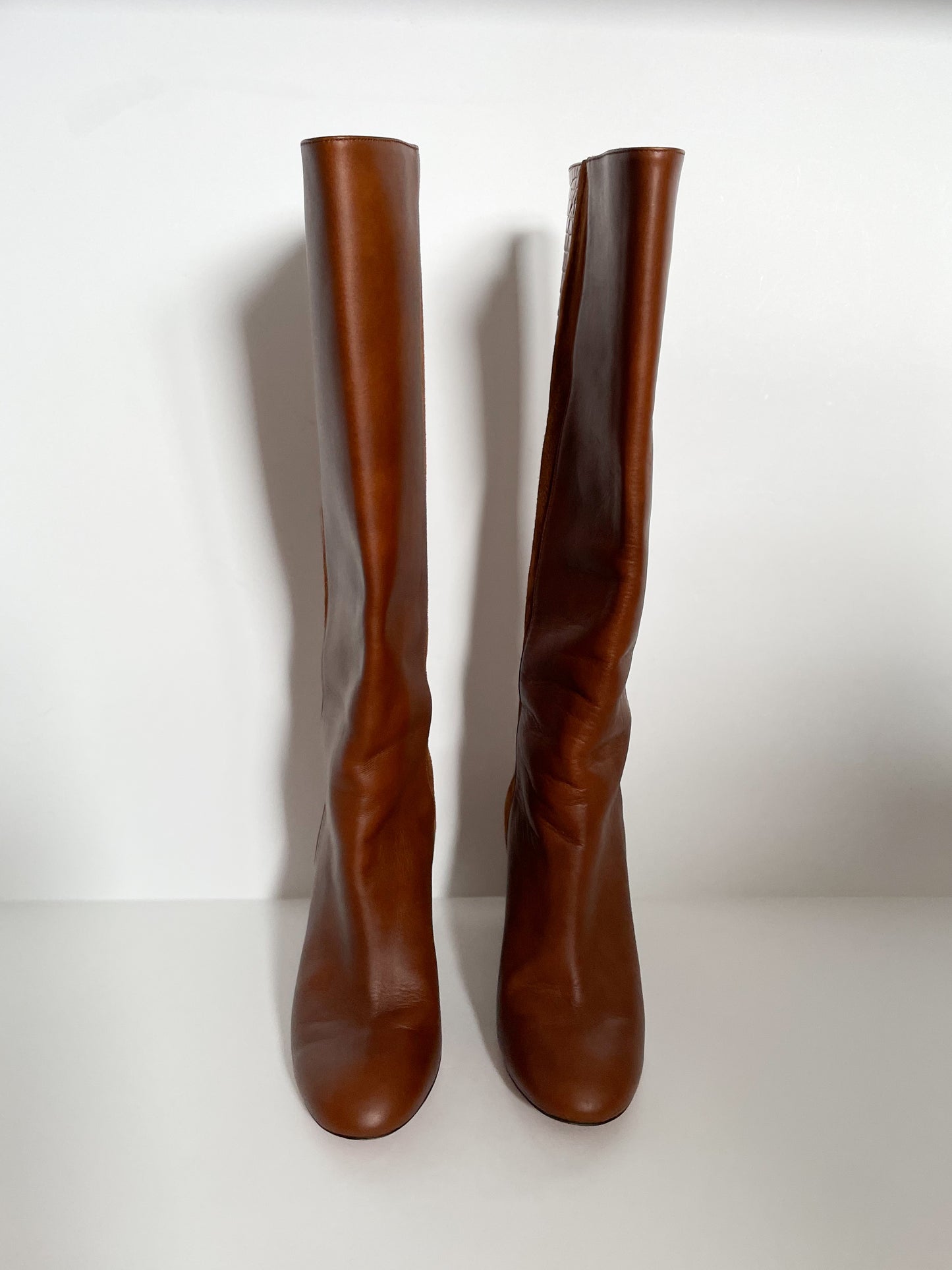 Aquazzura Manzoni Camel Leather Knee-High Boots - Size 35