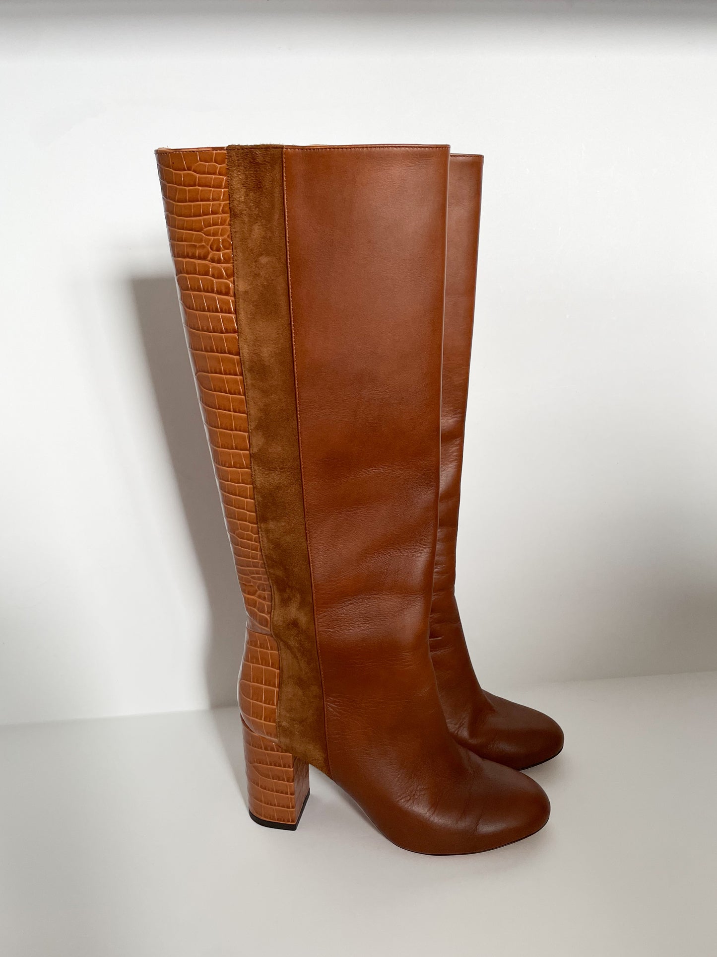 Aquazzura Manzoni Camel Leather Knee-High Boots - Size 35