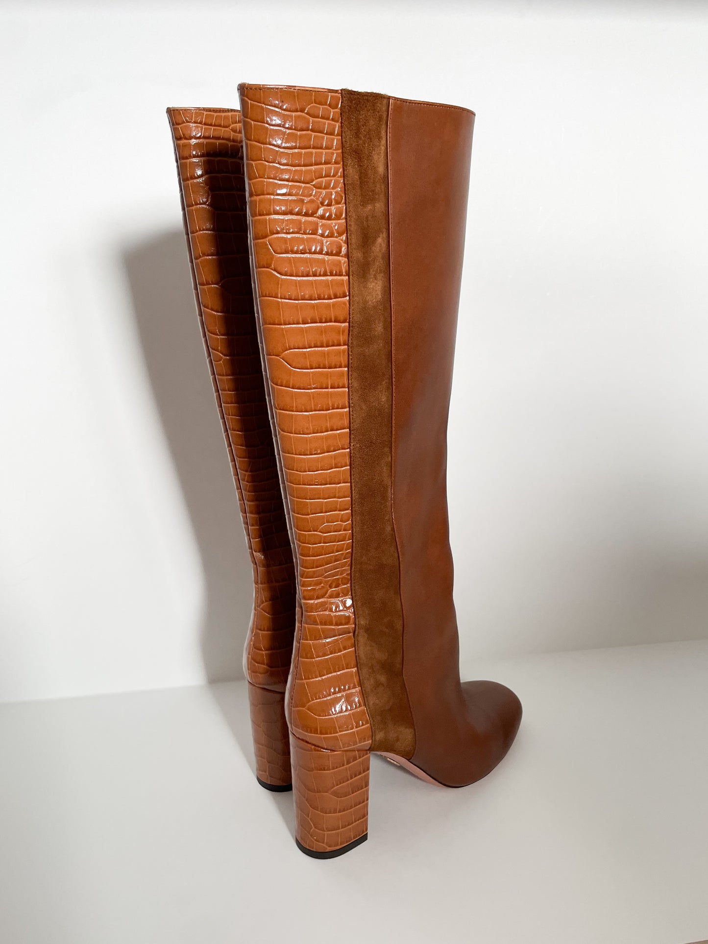 Aquazzura Manzoni Camel Leather Knee-High Boots - Size 35