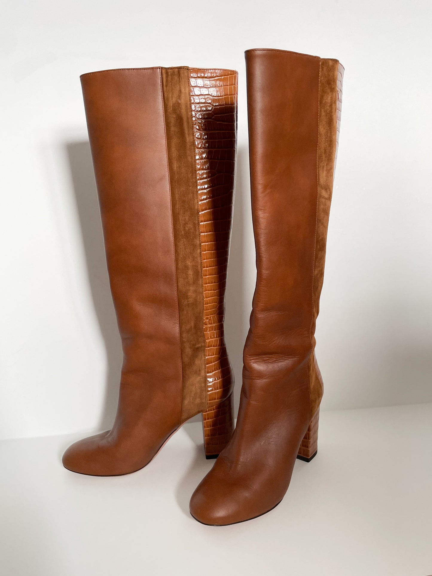 Aquazzura Manzoni Camel Leather Knee-High Boots - Size 35