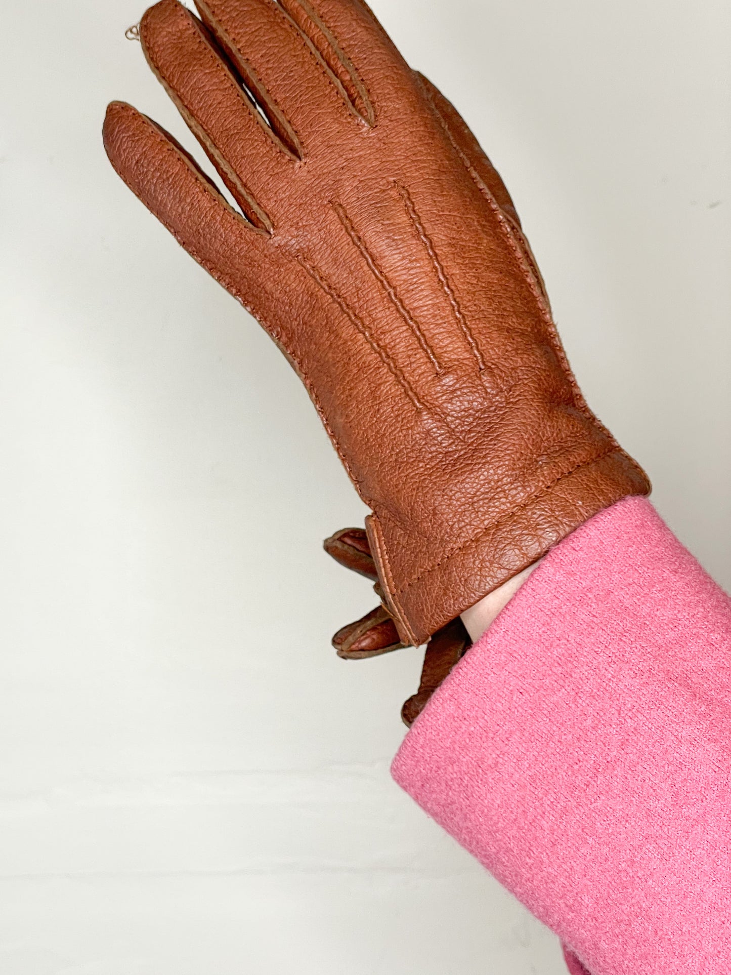 Vintage Brown Genuine Leather Wool Lined Gloves - Size 7