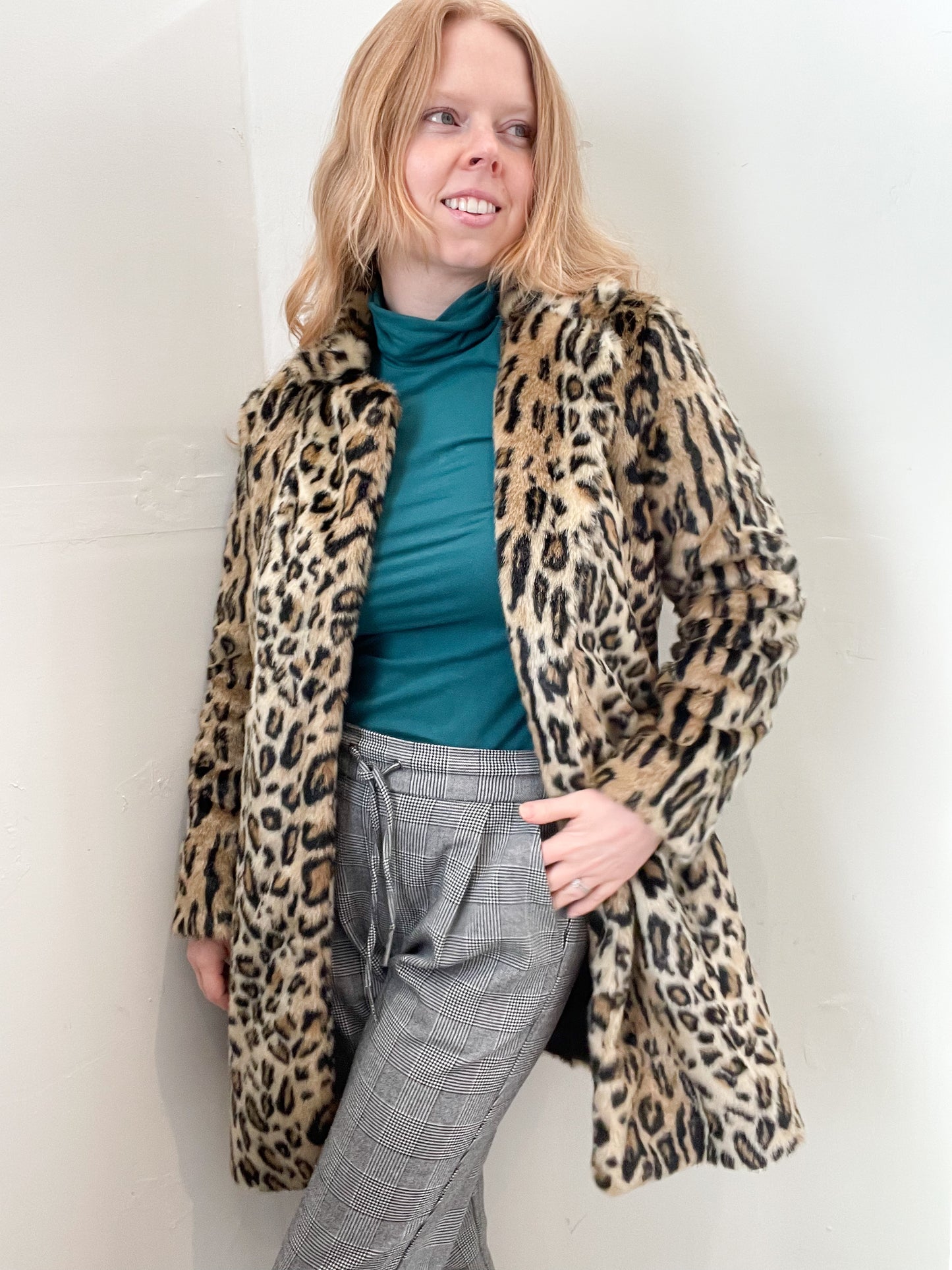 LINE Cheetah Leopard Print Faux Fur Long Jacket - XS/S