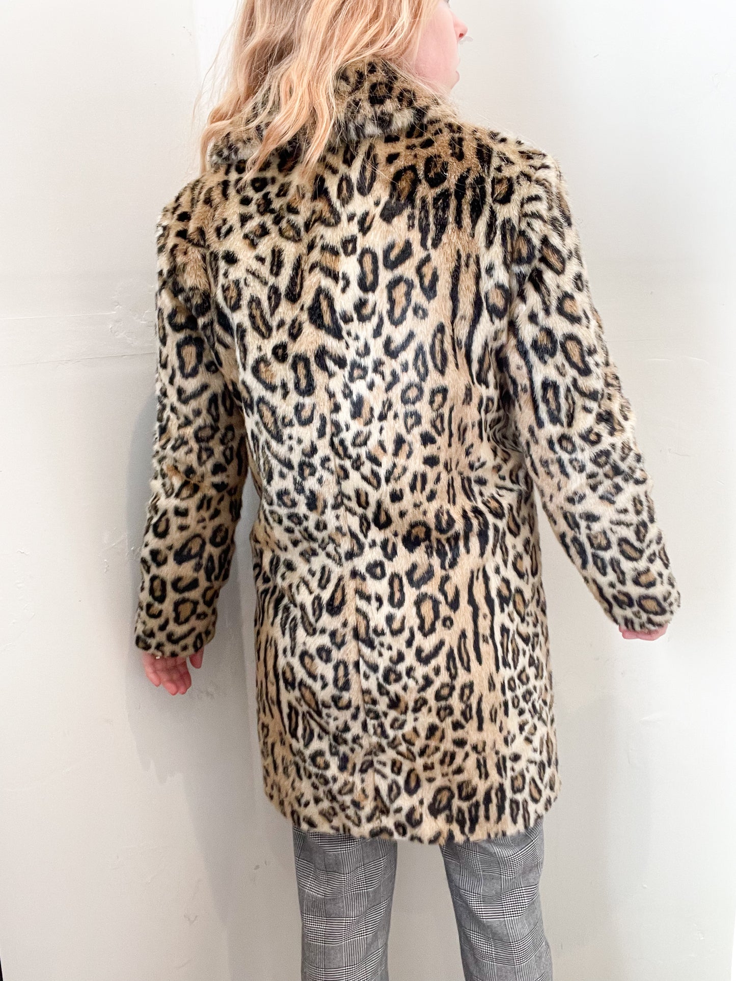 LINE Cheetah Leopard Print Faux Fur Long Jacket - XS/S